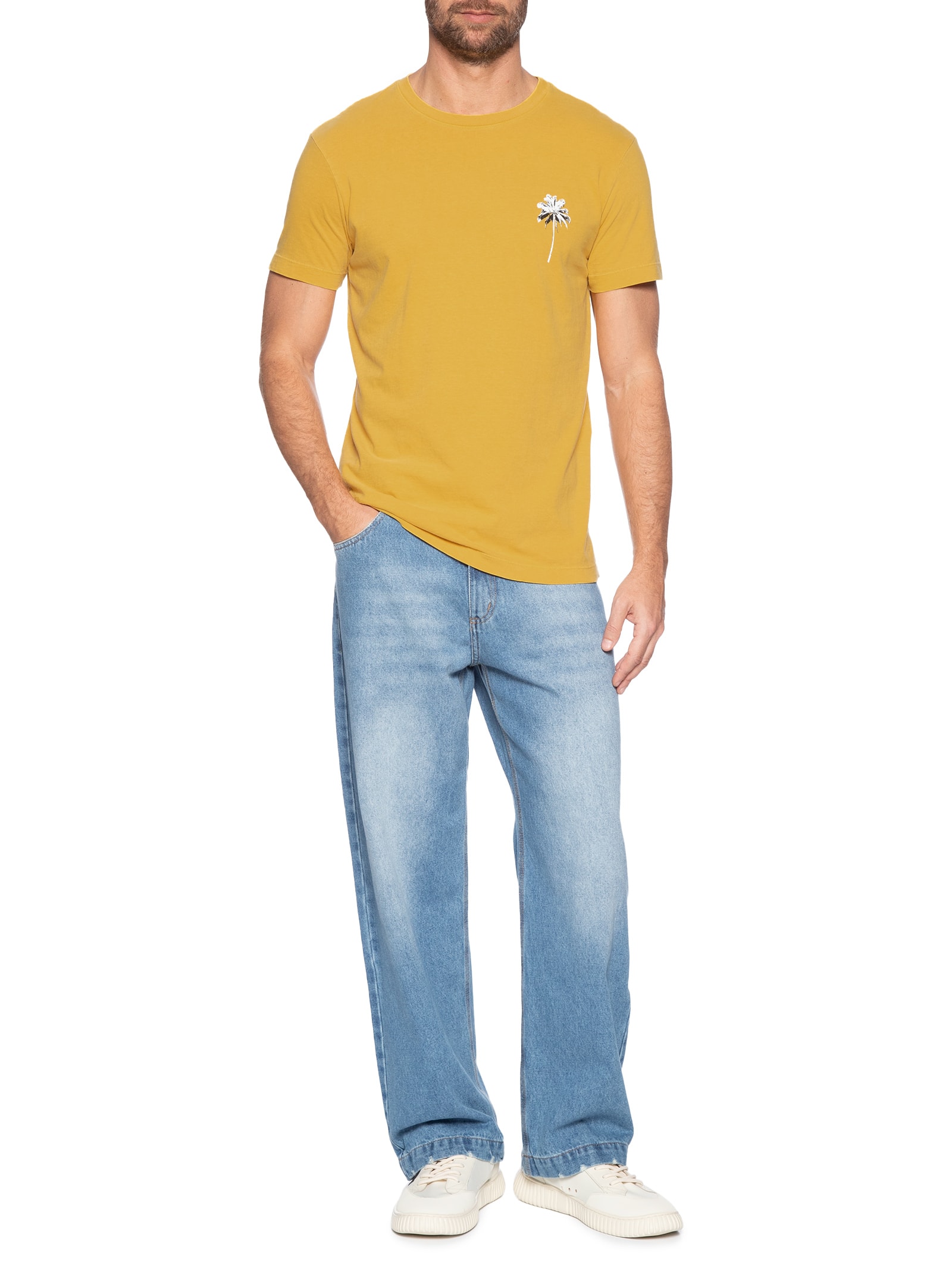 Camiseta Masculina Slim Stone Coqueiro Mc  Amarelo Osklen