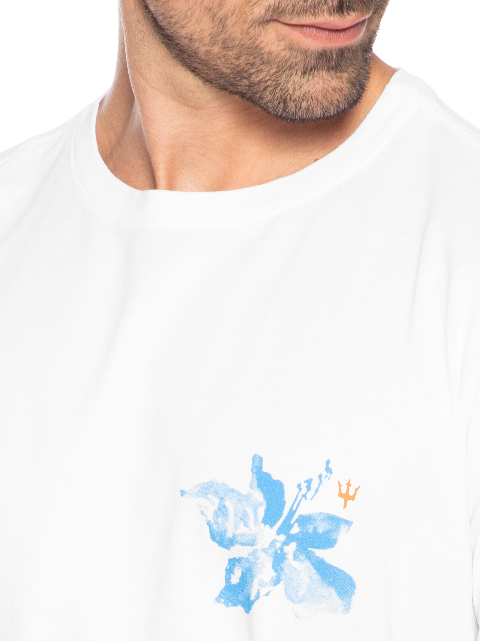 Camiseta Masculina Slim Stone Flor Surf Manga Curta Branco Osklen
