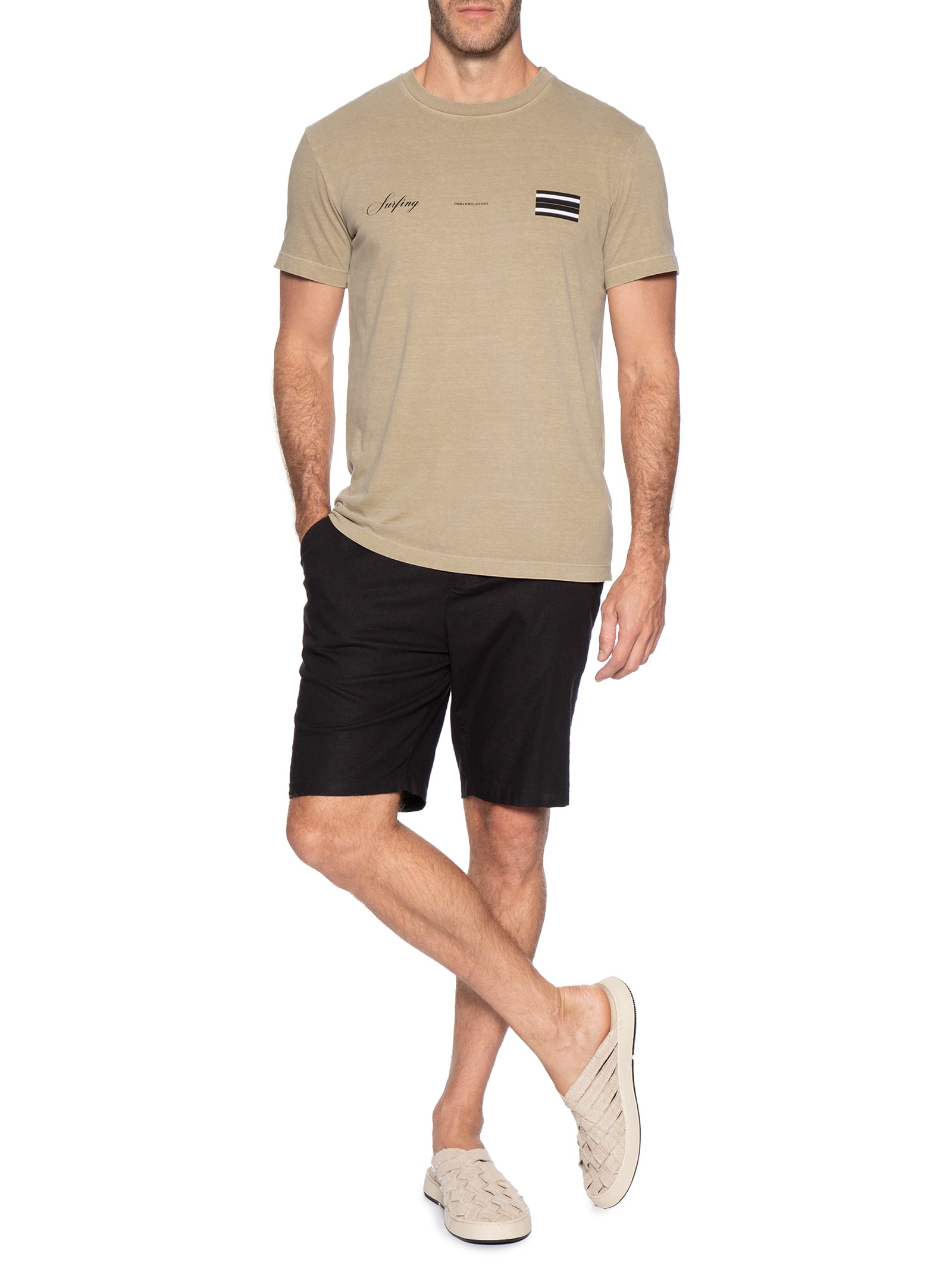 Camiseta Masculina Slim Stone Surfing Cursive – Bege Osklen