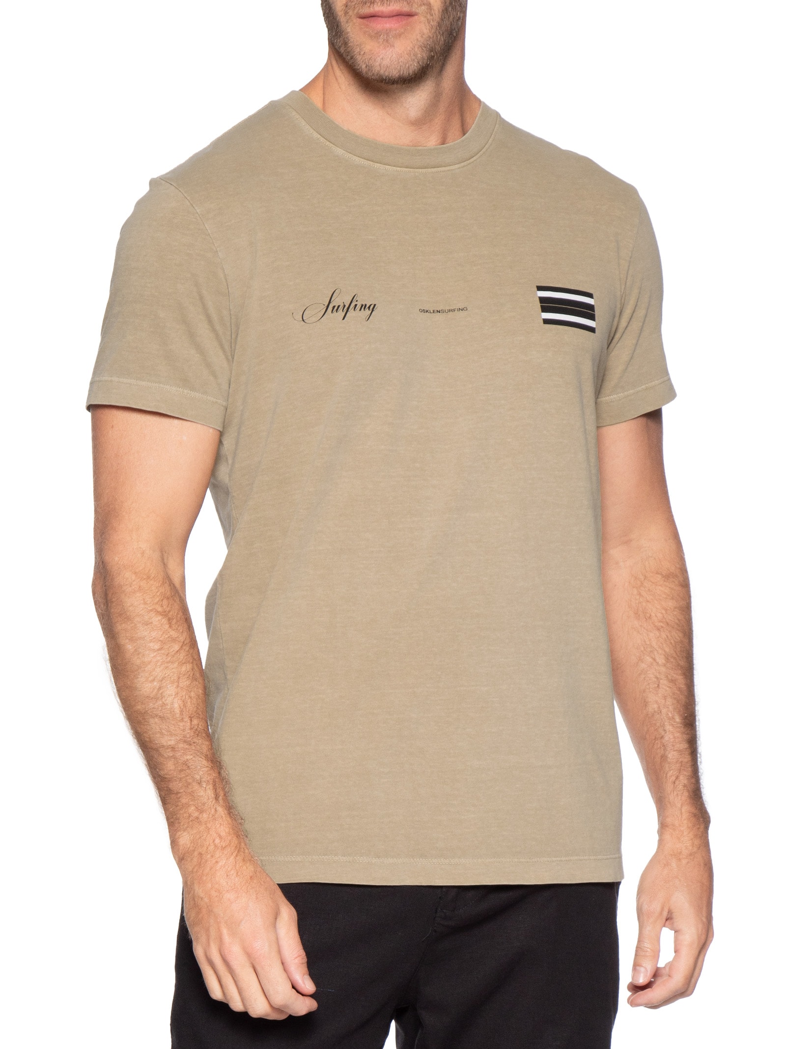 Camiseta Masculina Slim Stone Surfing Cursive – Bege Osklen