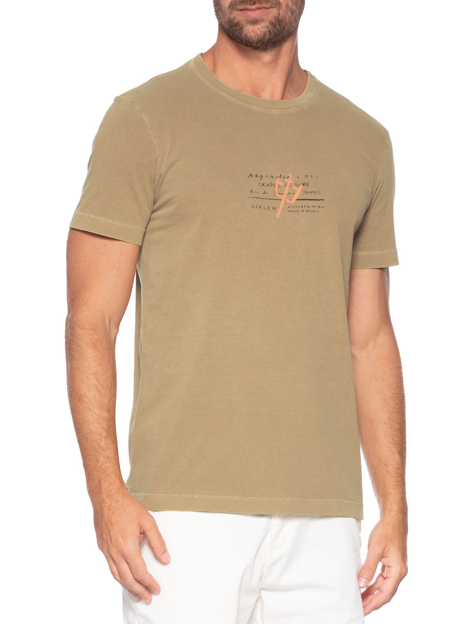 Camiseta Masculina Slim Stone Surfing Scribble Bege Osklen