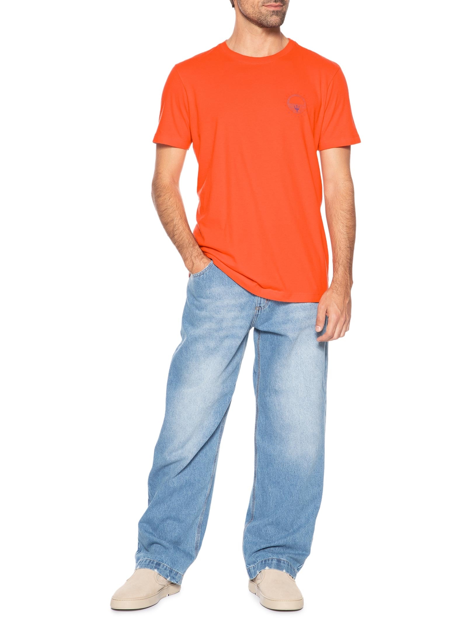 Camiseta Masculina Slim Vintage Climbing Manga Curta Laranja Osklen