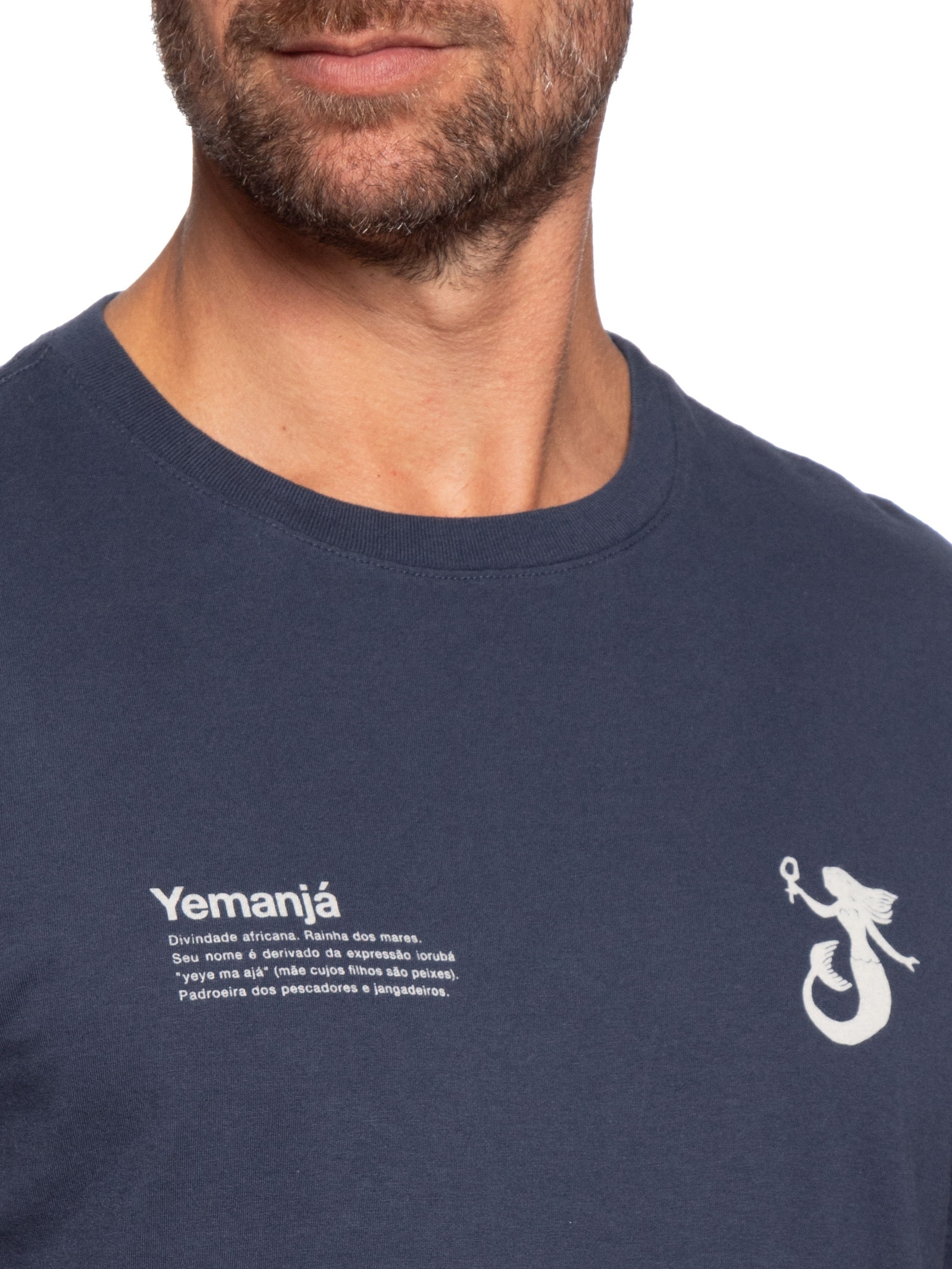 Camiseta Masculina Slim Vintage Manga Curta Yemanjá Azul Osklen