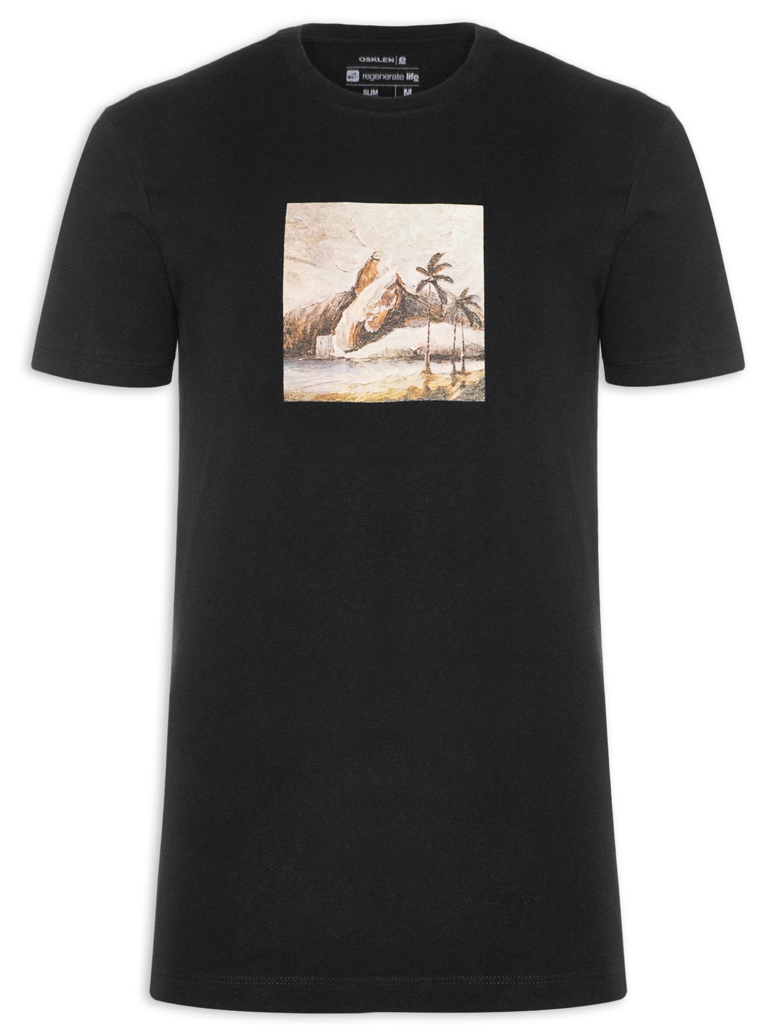 Camiseta Masculina Slim Vintage Rio Paisagem Manga Curta Preto Osklen