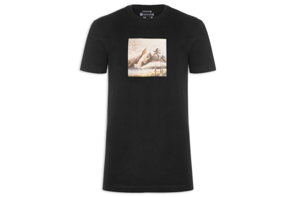 Camiseta Masculina Slim Vintage Rio Paisagem Manga Curta - Preto