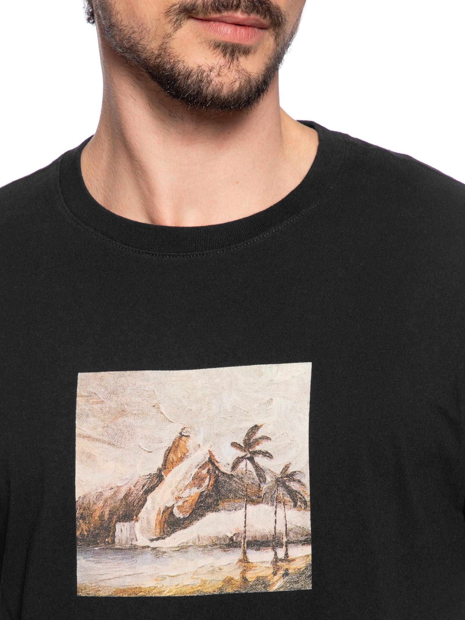 Camiseta Masculina Slim Vintage Rio Paisagem Manga Curta Preto Osklen