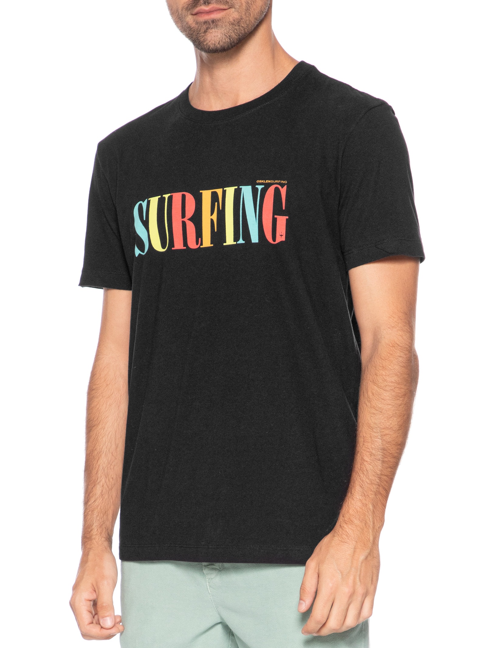 Camiseta Masculina Slim Vintage Surfing Manga Curta Preto Osklen
