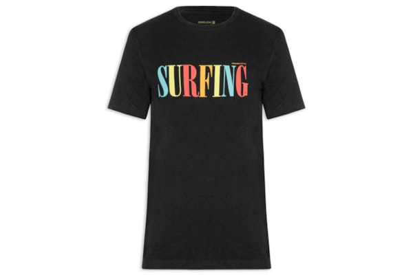 Camiseta Masculina Slim Vintage Surfing Manga Curta - Preto