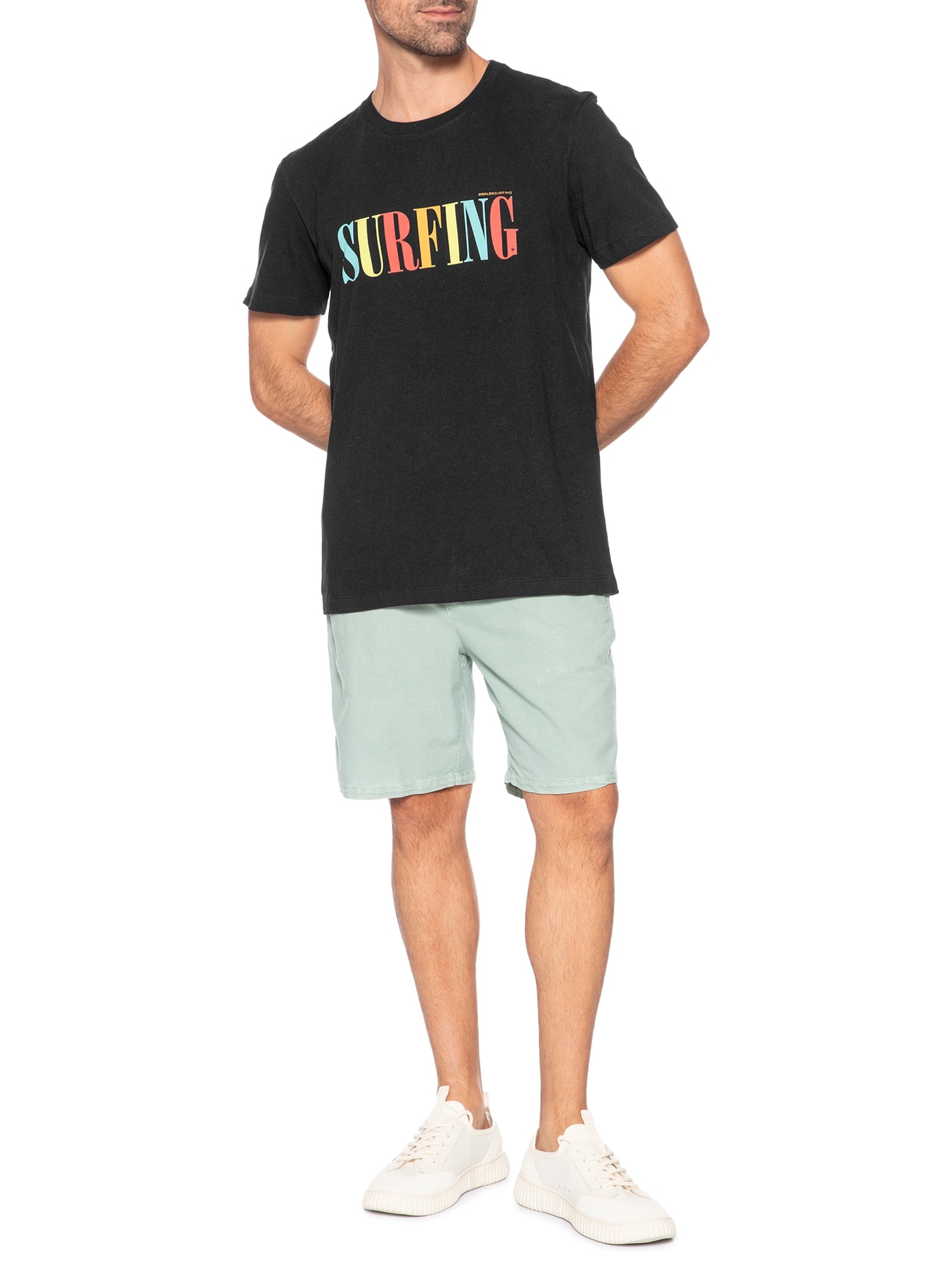 Camiseta Masculina Slim Vintage Surfing Manga Curta Preto Osklen