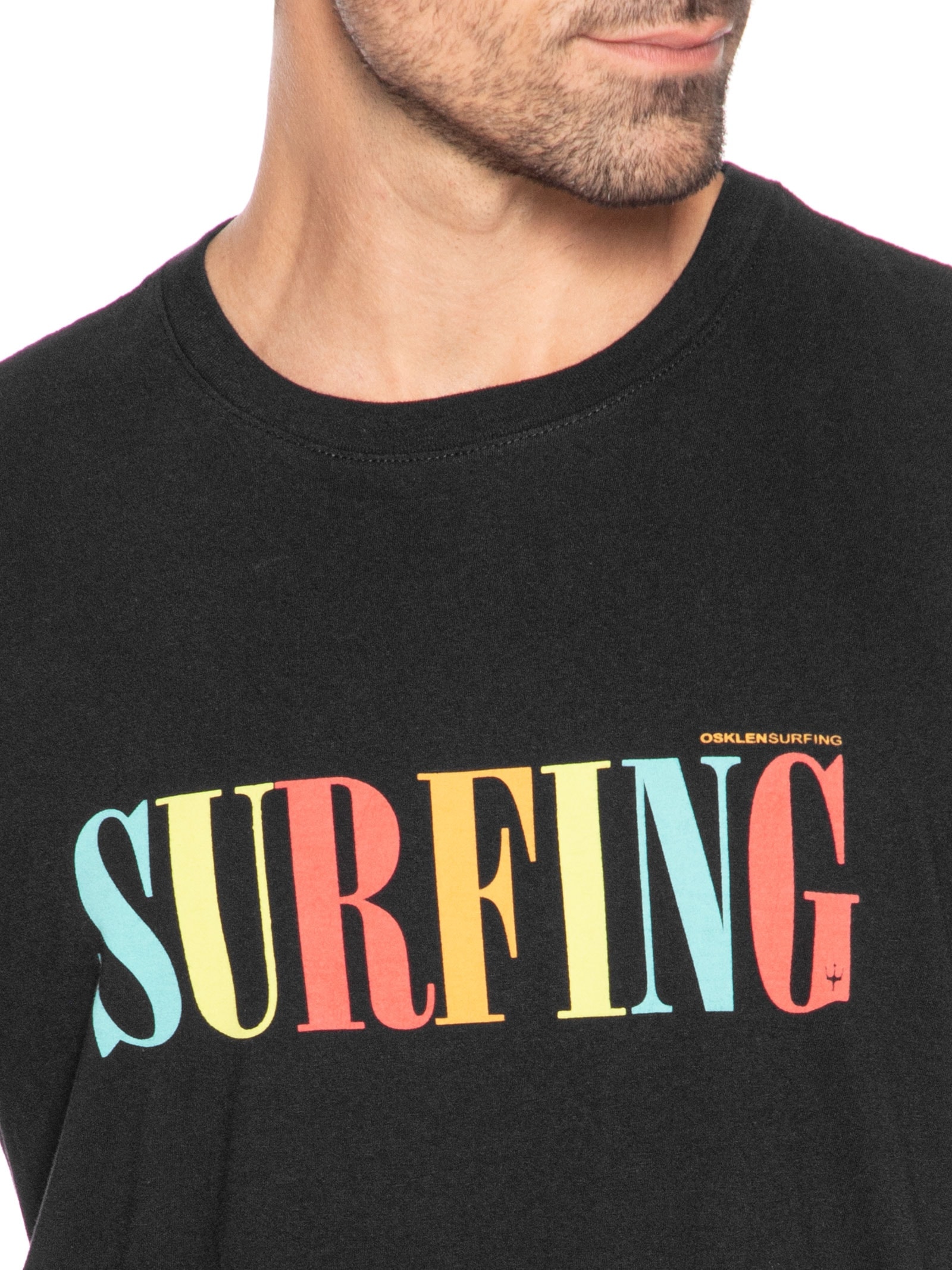 Camiseta Masculina Slim Vintage Surfing Manga Curta Preto Osklen