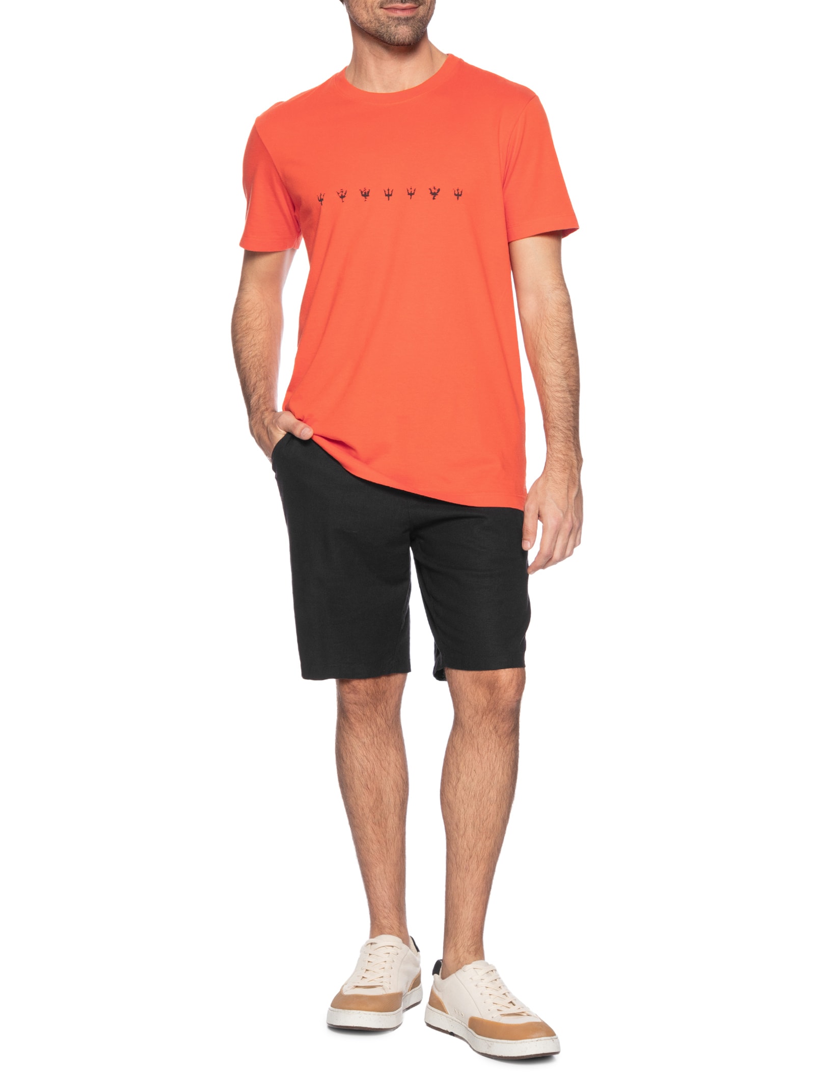 Camiseta Masculina Slim Vintage Underwater Manga Curta Laranja Osklen