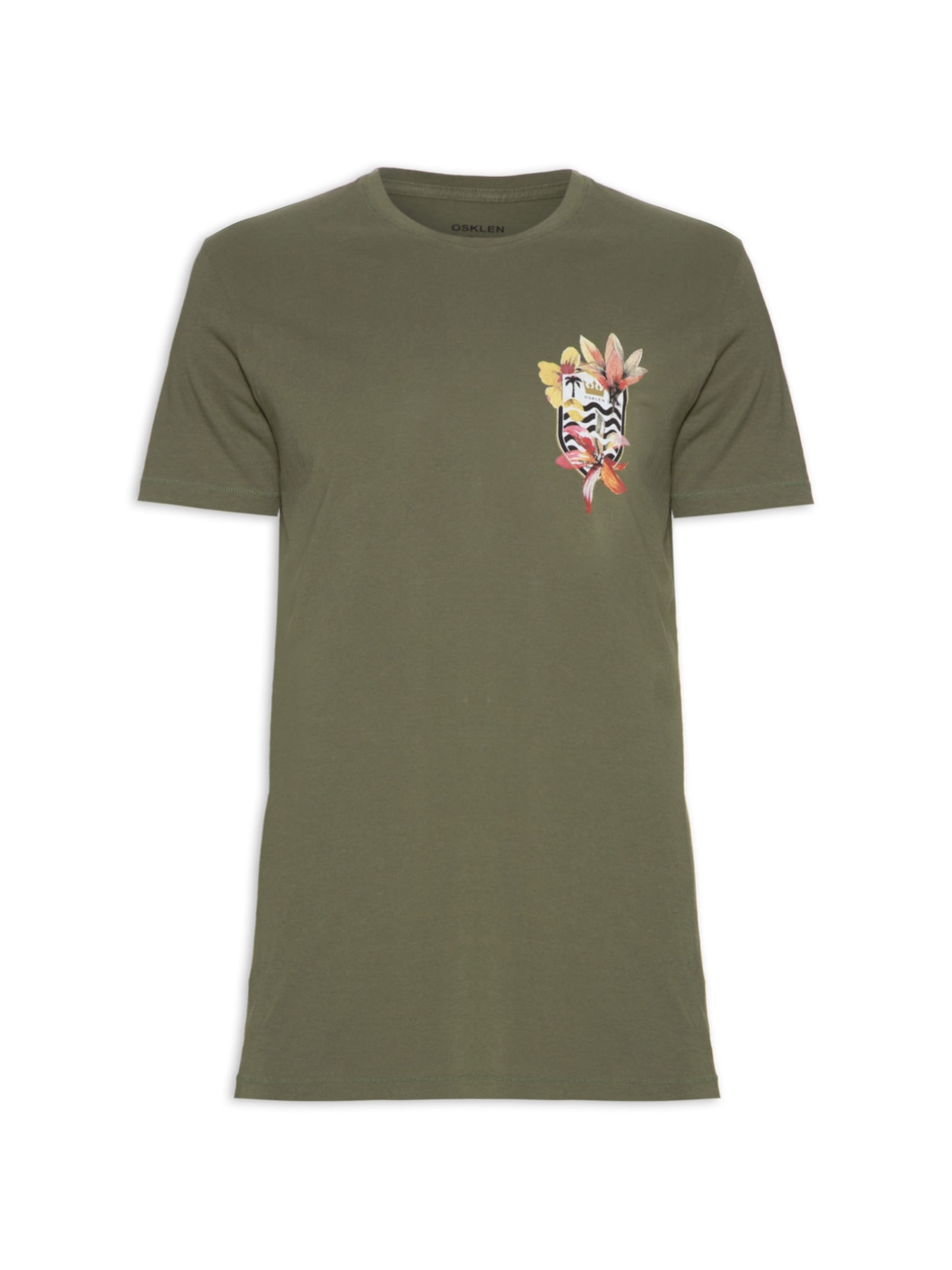 Camiseta Masculina Soft Used Brasao Flores Verde Osklen