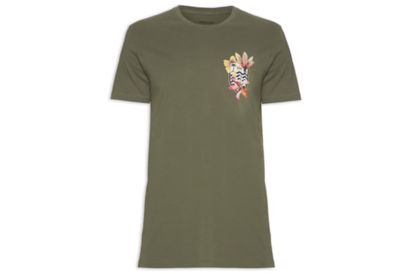 Camiseta Masculina Soft Used Brasao Flores - Verde