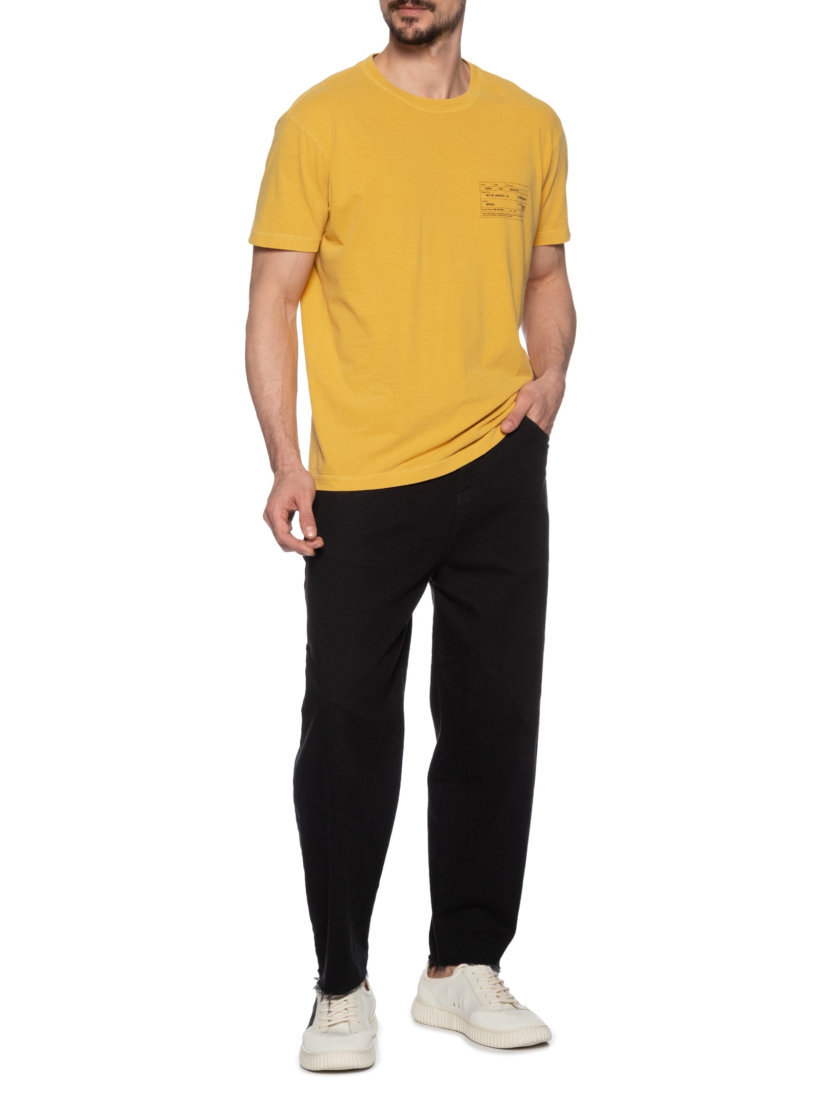 Camiseta Masculina Stone Carimbo Manga Curta Amarelo Osklen