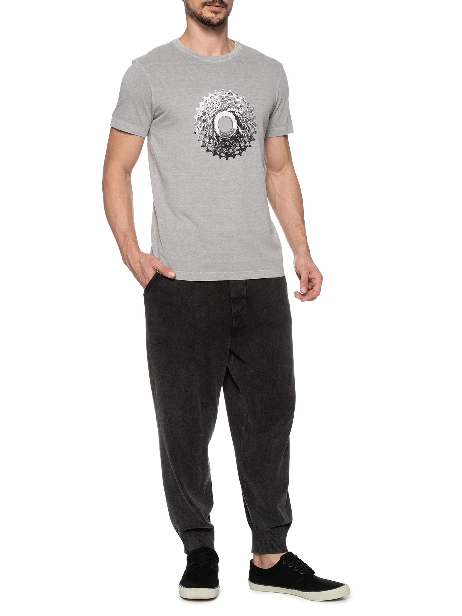 Camiseta Masculina Stone Cassete Bike Cinza Osklen