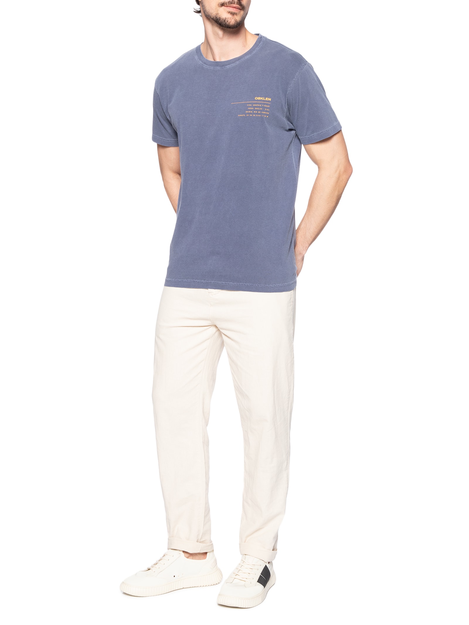 Camiseta Masculina Stone Info Label Azul Osklen