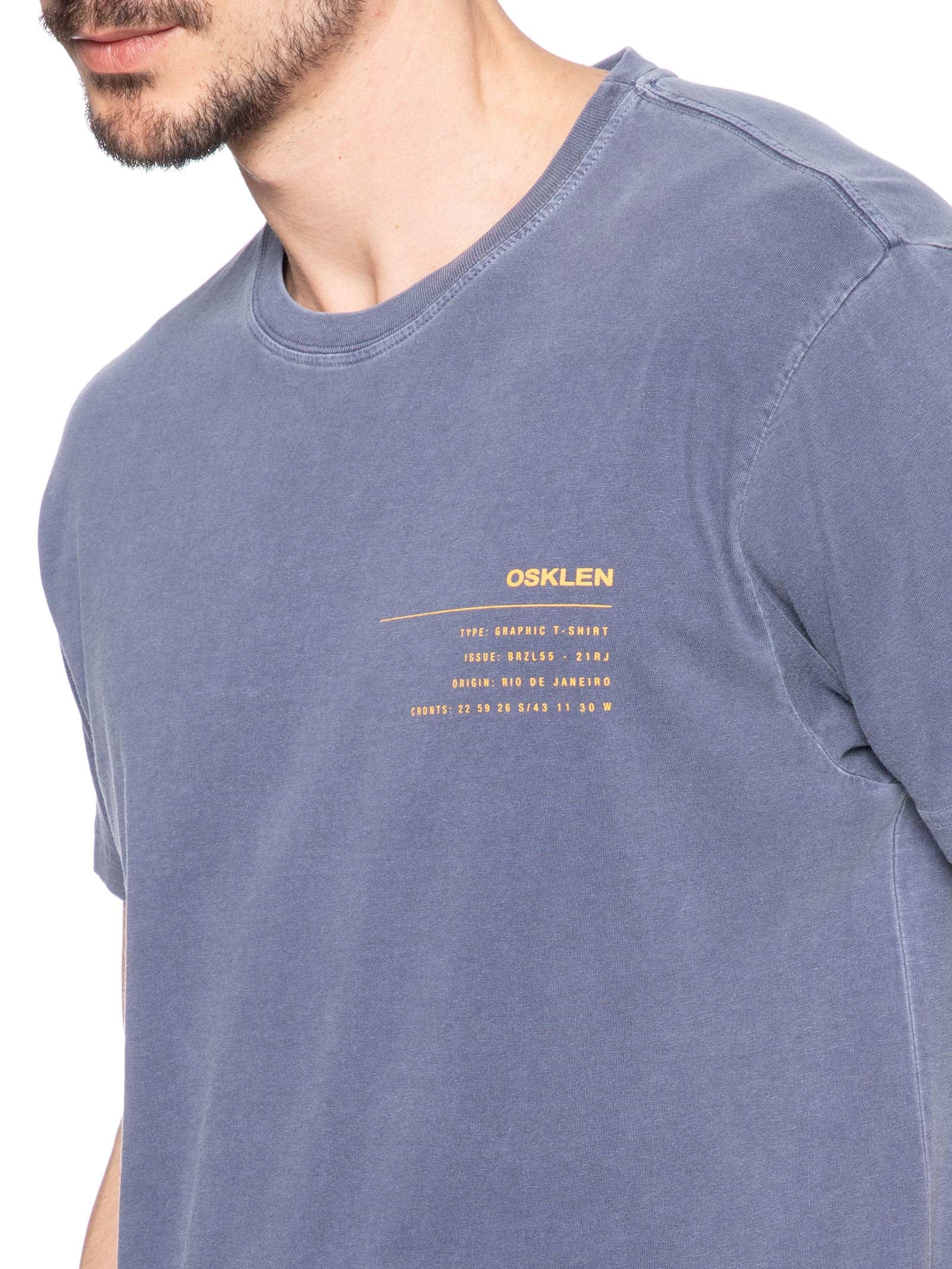 Camiseta Masculina Stone Info Label Azul Osklen