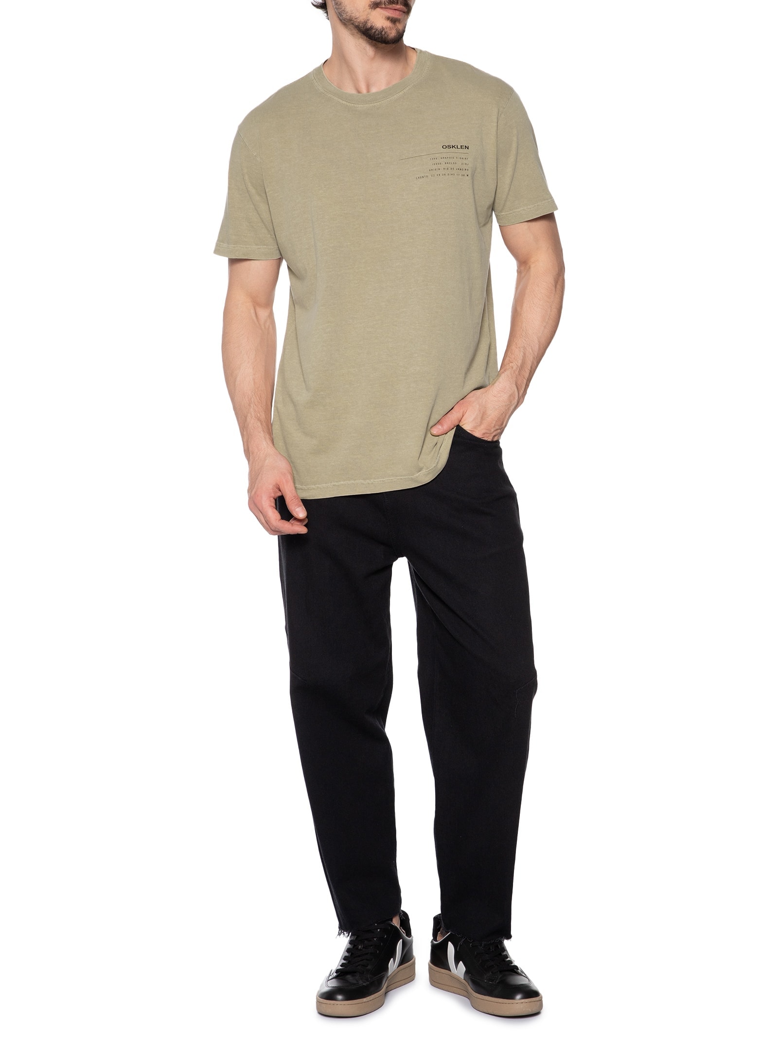 Camiseta Masculina Stone Info Label Bege Osklen