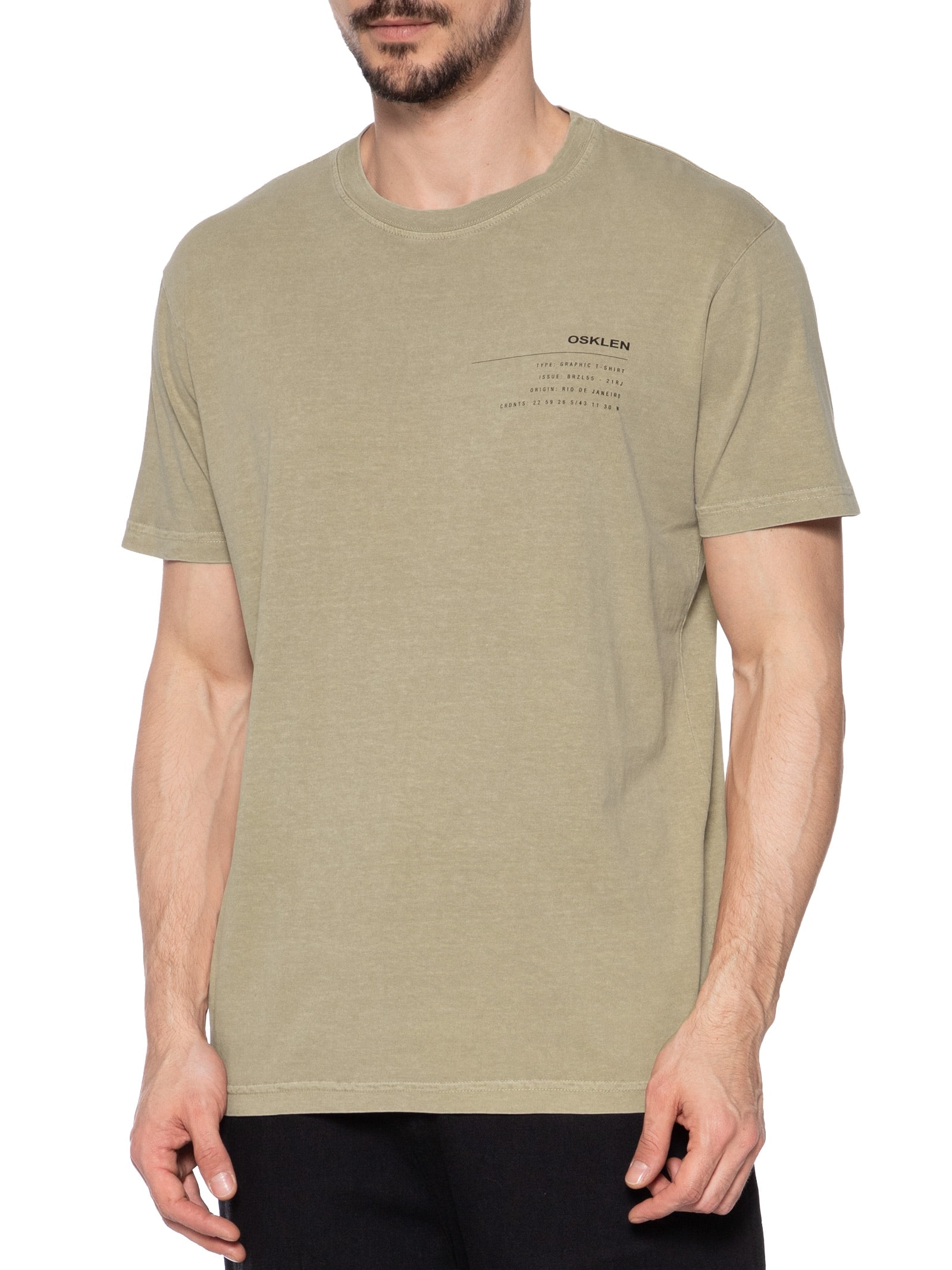 Camiseta Masculina Stone Info Label Bege Osklen