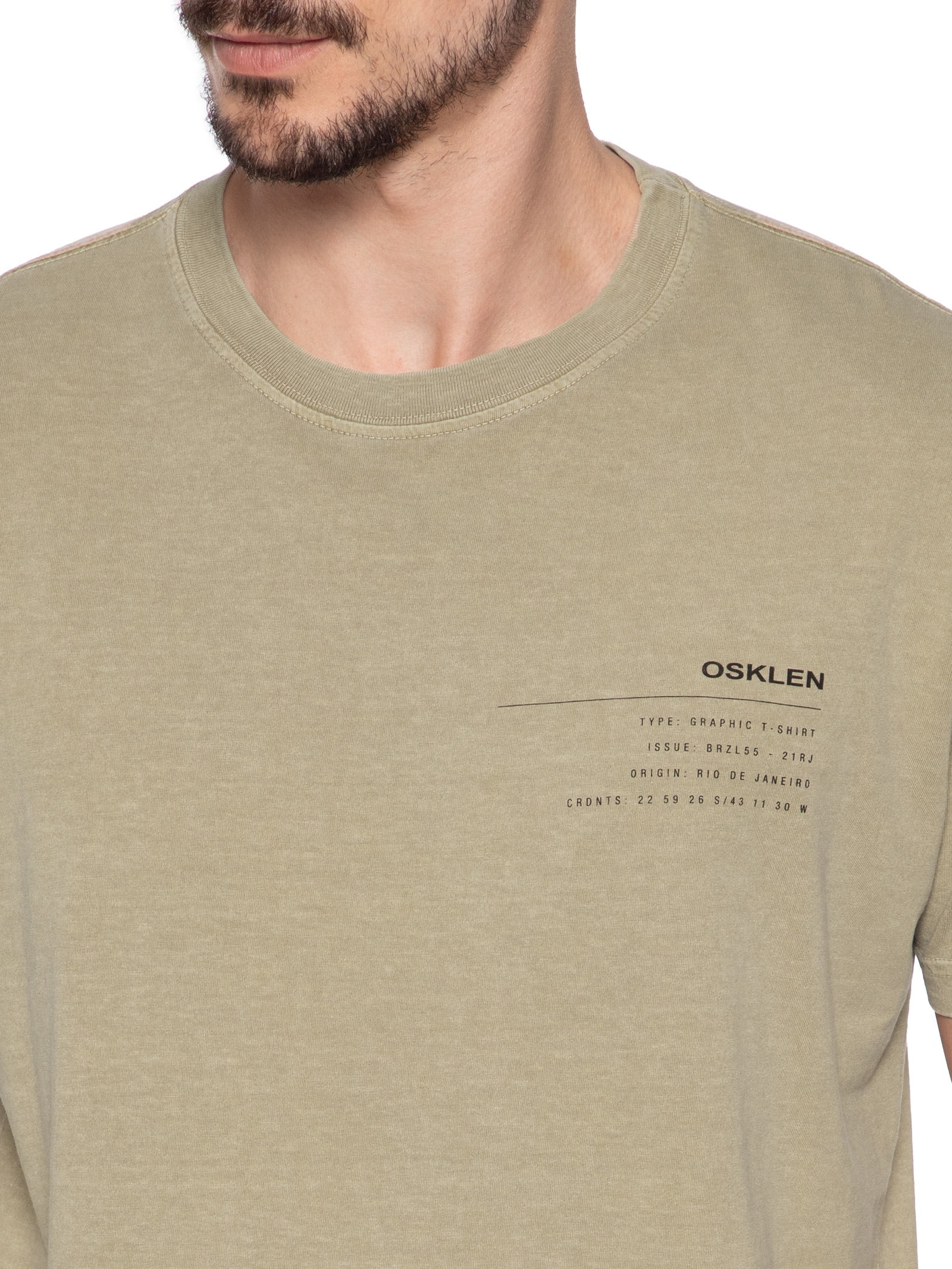 Camiseta Masculina Stone Info Label Bege Osklen