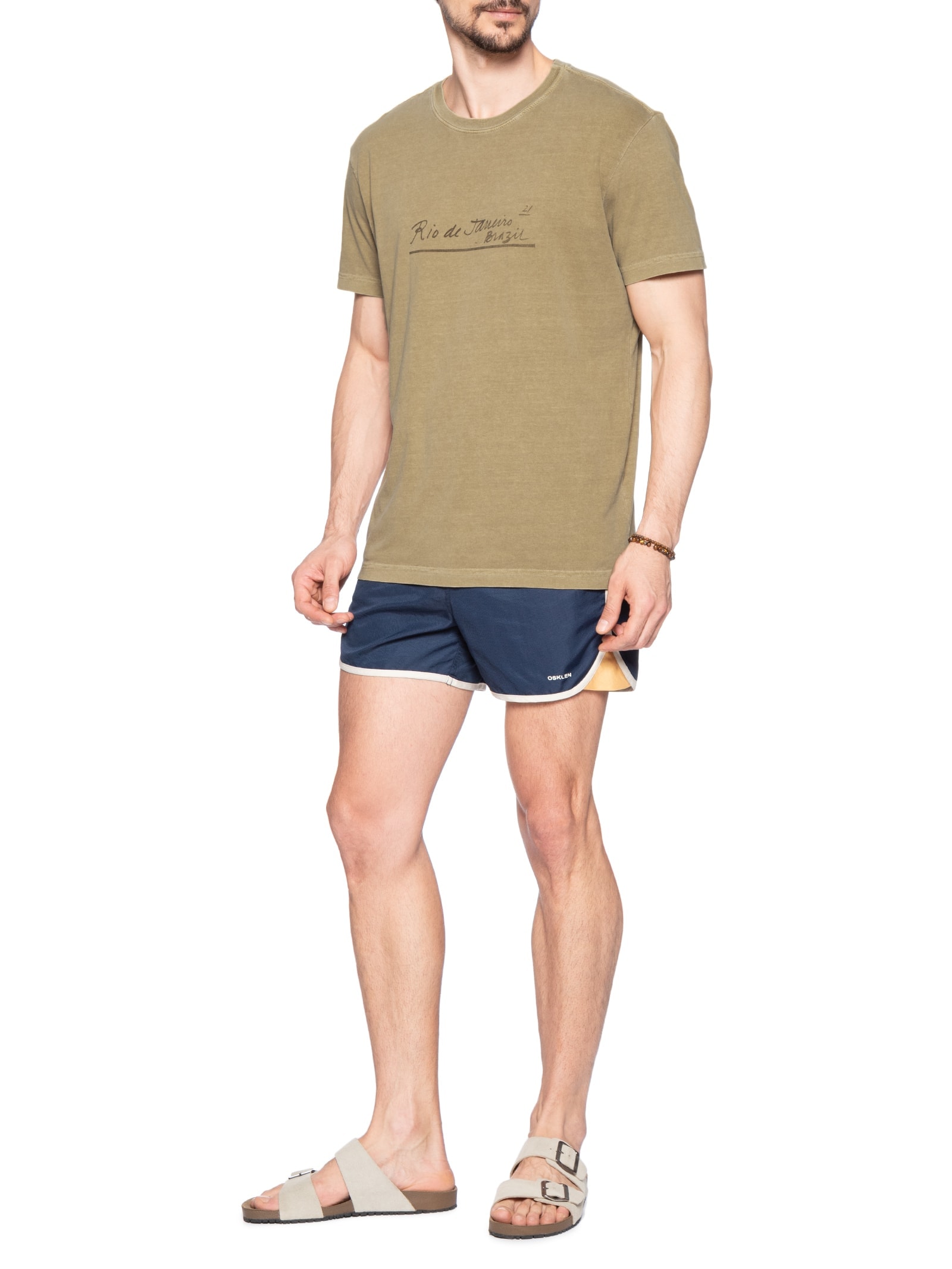 Camiseta Masculina Stone Rj Letter Manga Curta Bege Osklen