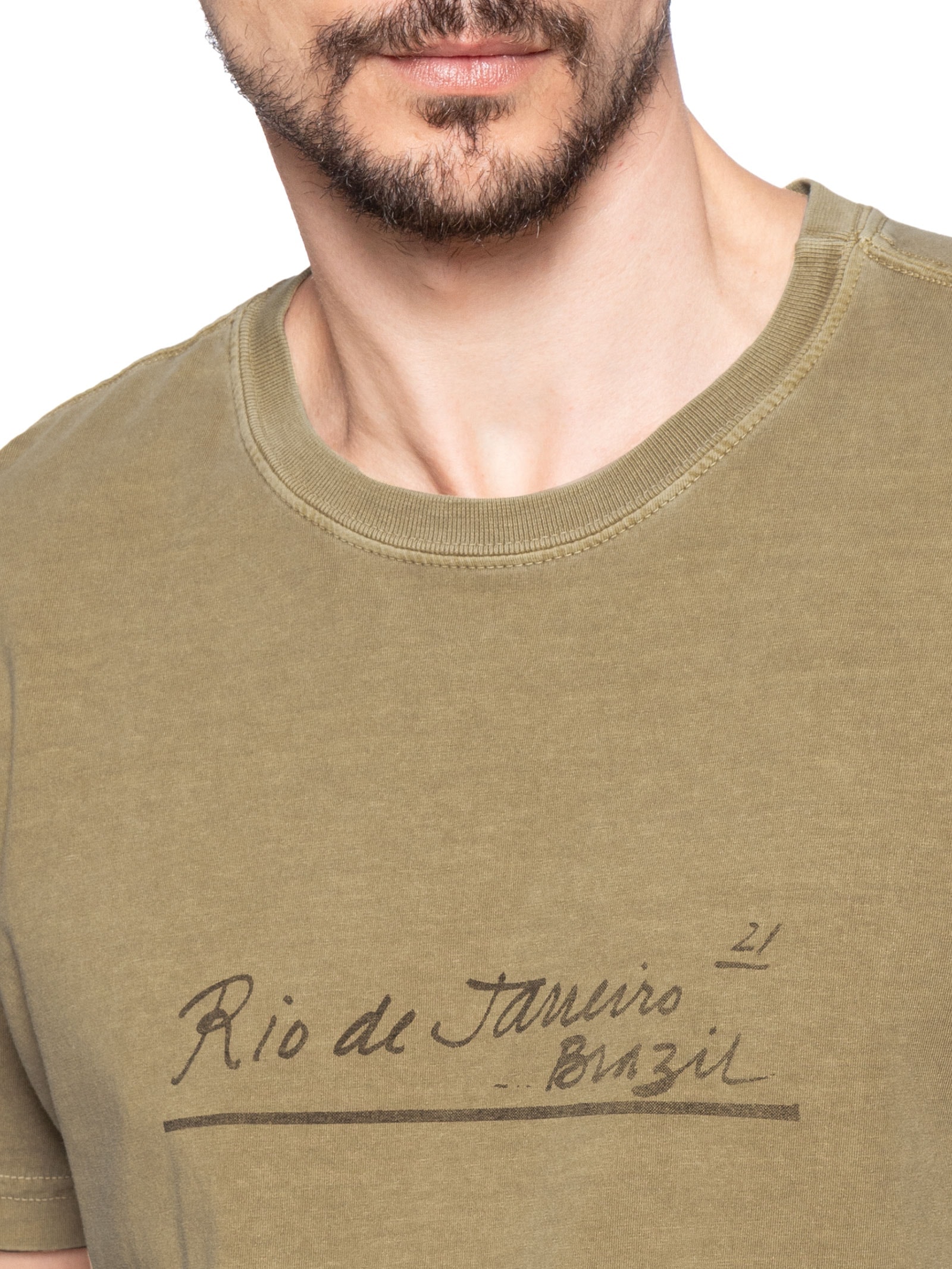 Camiseta Masculina Stone Rj Letter Manga Curta Bege Osklen