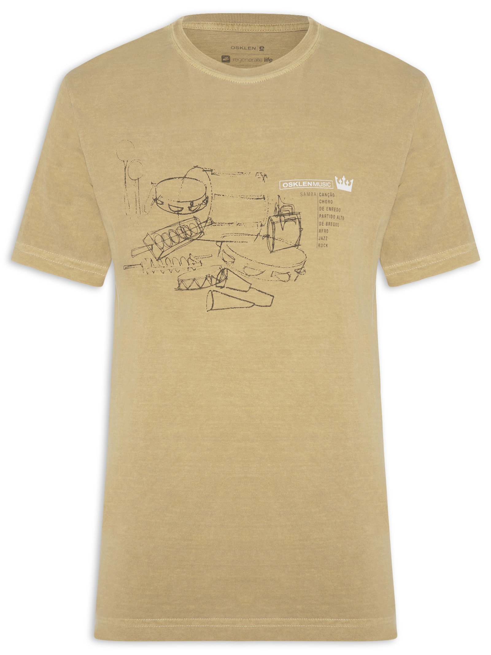 Camiseta Masculina Stone Samba Instruments Bege Osklen