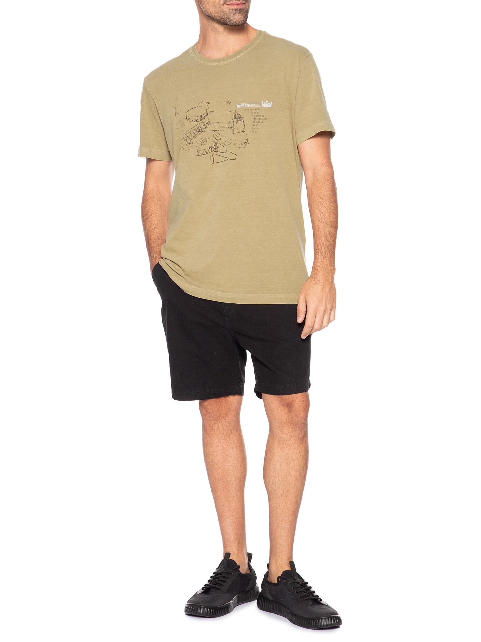 Camiseta Masculina Stone Samba Instruments Bege Osklen