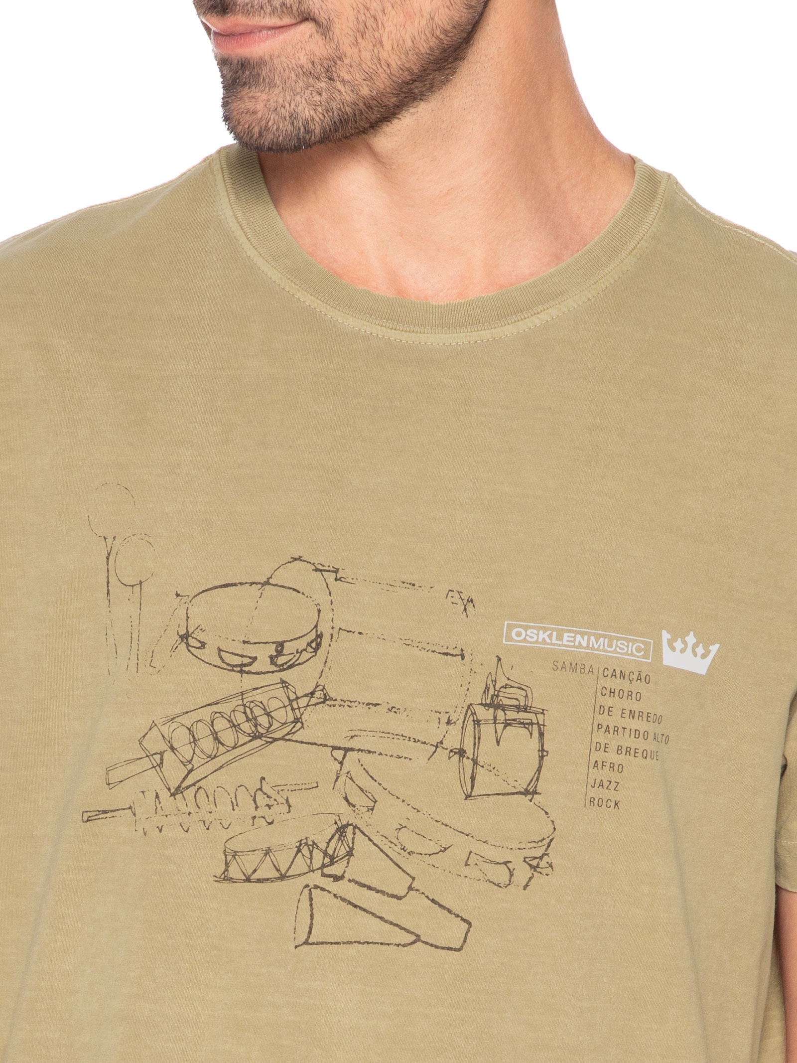 Camiseta Masculina Stone Samba Instruments Bege Osklen