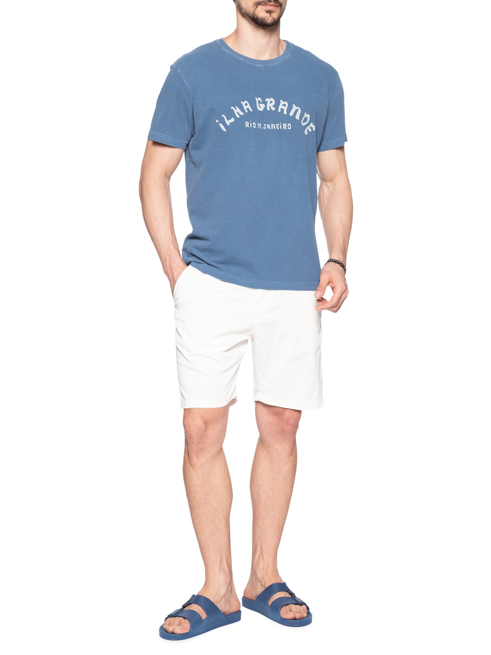 Camiseta Masculina Stone Souvenir  Manga Curta Azul Osklen