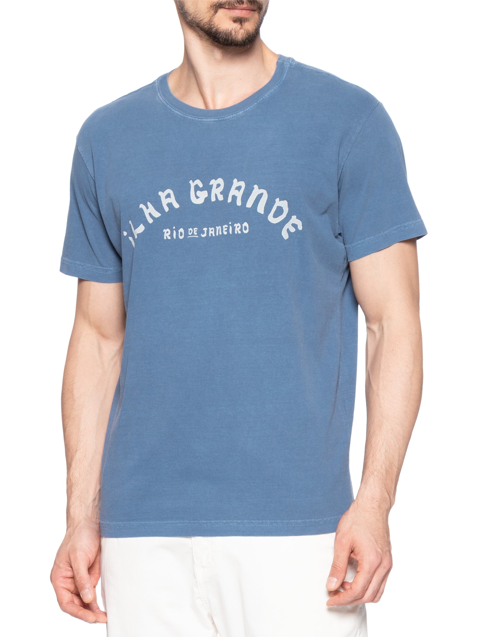 Camiseta Masculina Stone Souvenir  Manga Curta Azul Osklen