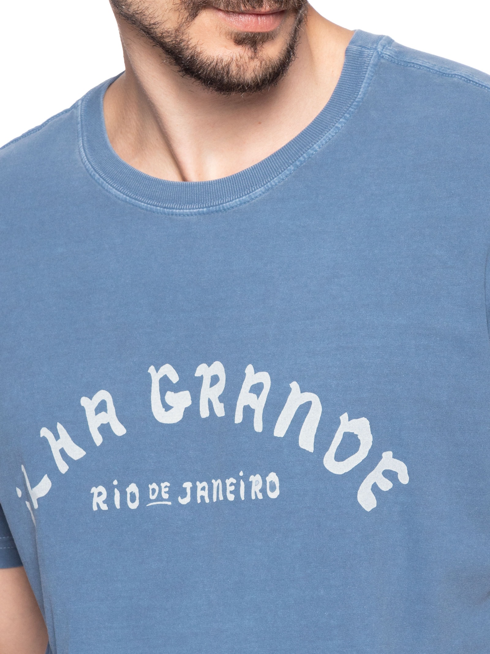 Camiseta Masculina Stone Souvenir  Manga Curta Azul Osklen