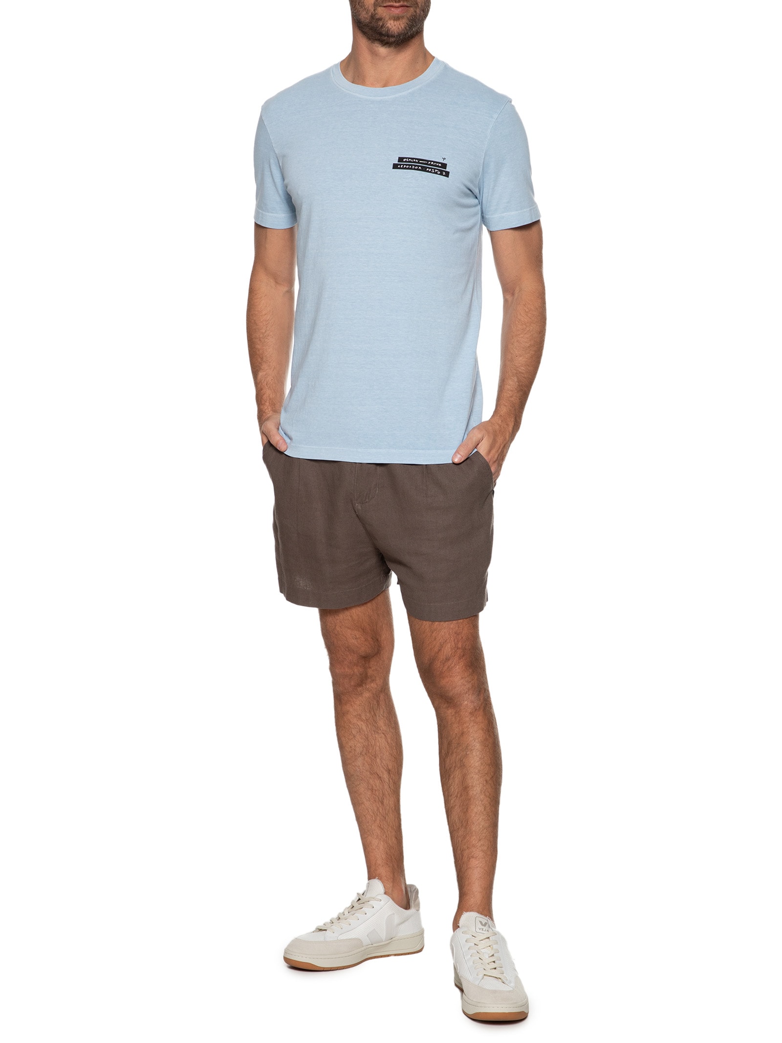 Camiseta Masculina Stone Srfng Manga Curta Azul Osklen