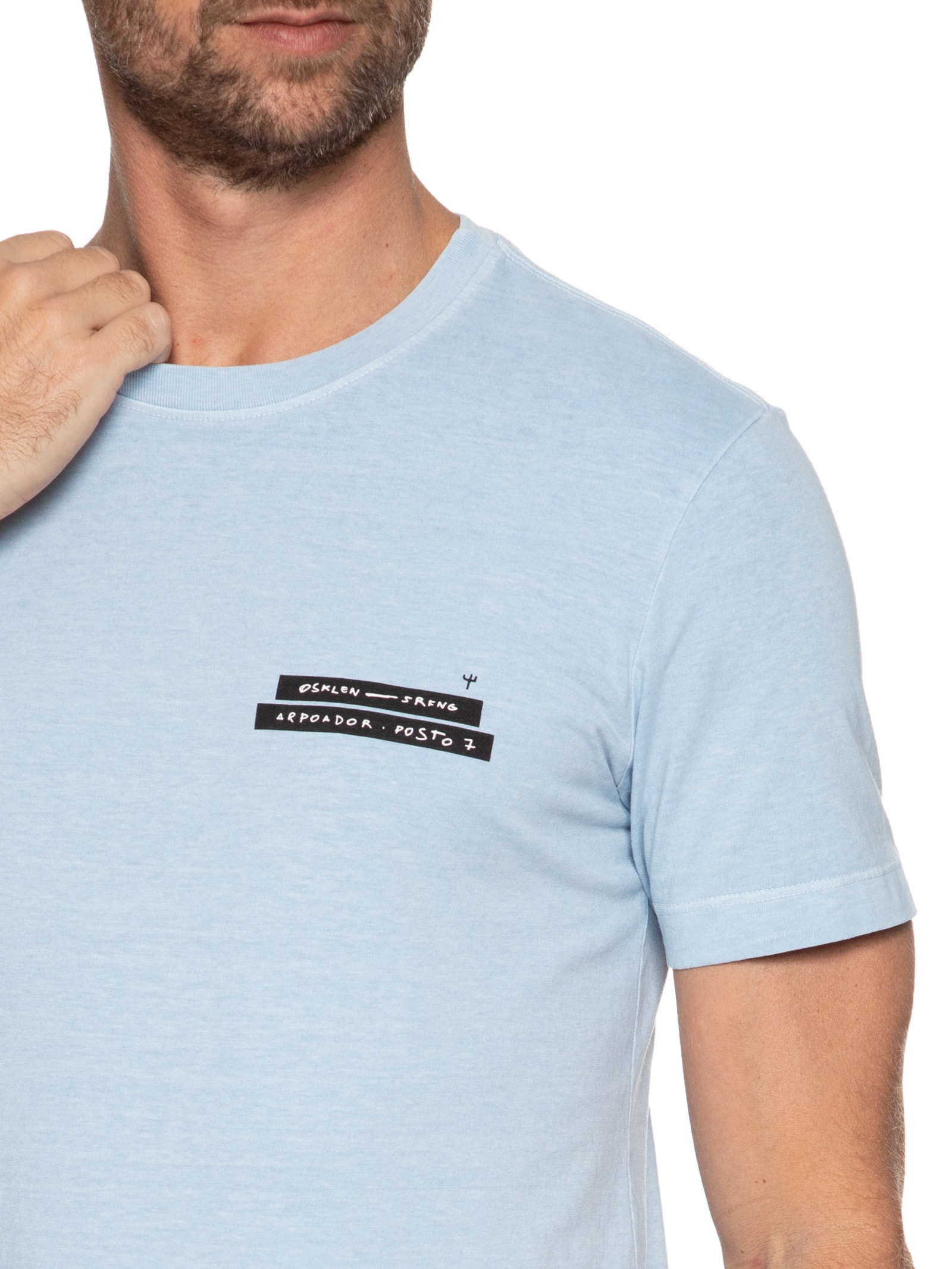 Camiseta Masculina Stone Srfng Manga Curta Azul Osklen