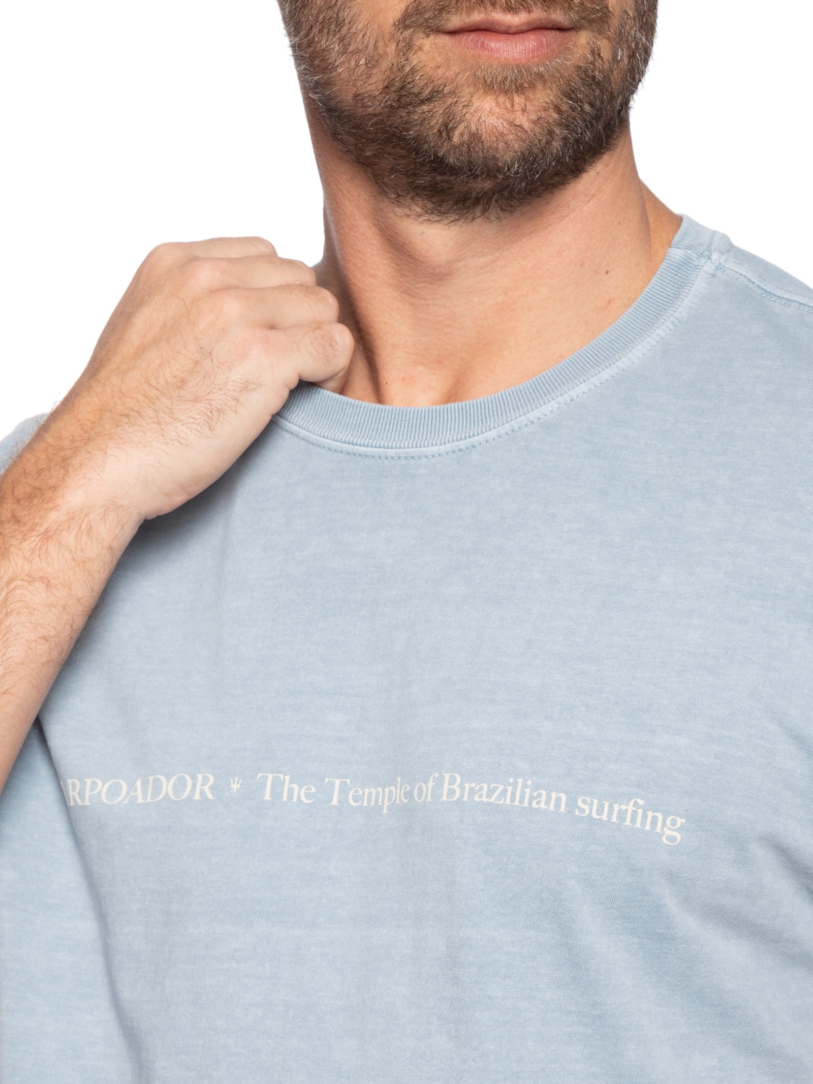 Camiseta Masculina Stone The Temple Manga Curta Azul Osklen