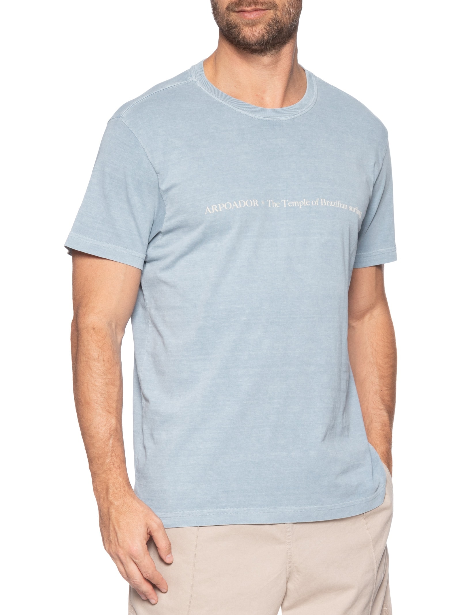 Camiseta Masculina Stone The Temple Manga Curta Azul Osklen