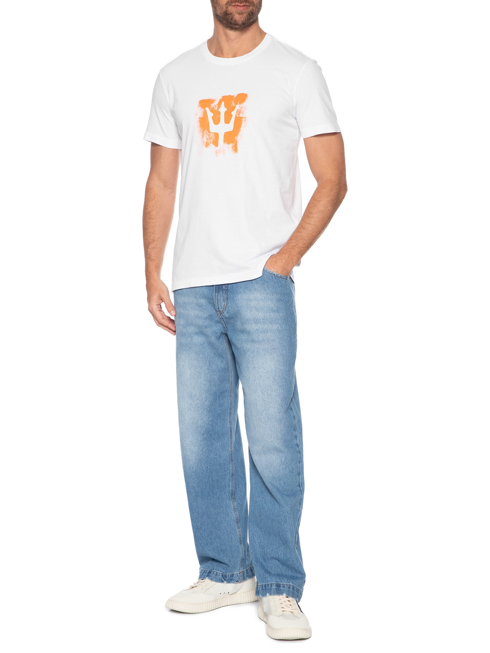Camiseta Masculina Stone Tridente Brush Branco Osklen
