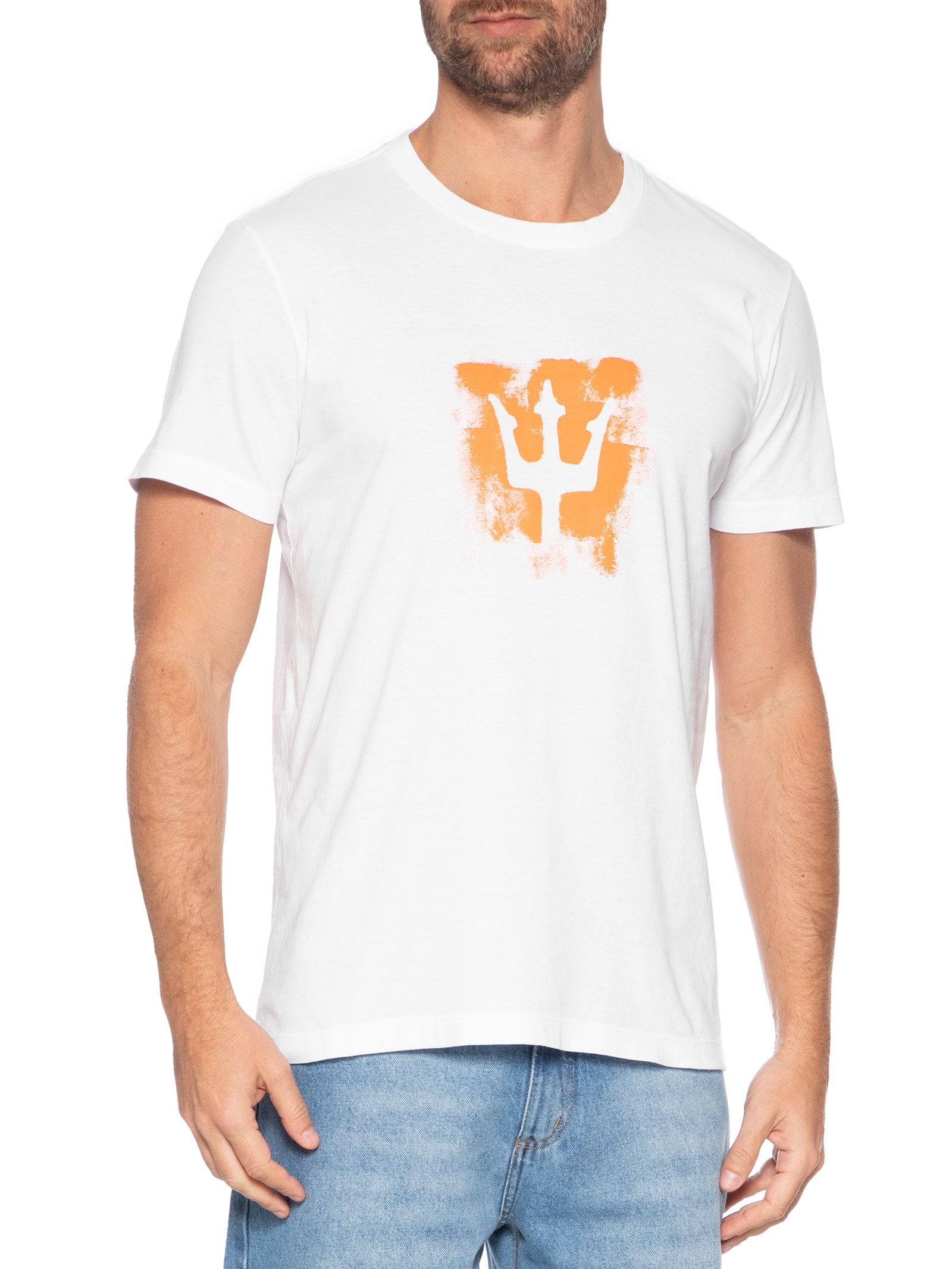 Camiseta Masculina Stone Tridente Brush Branco Osklen