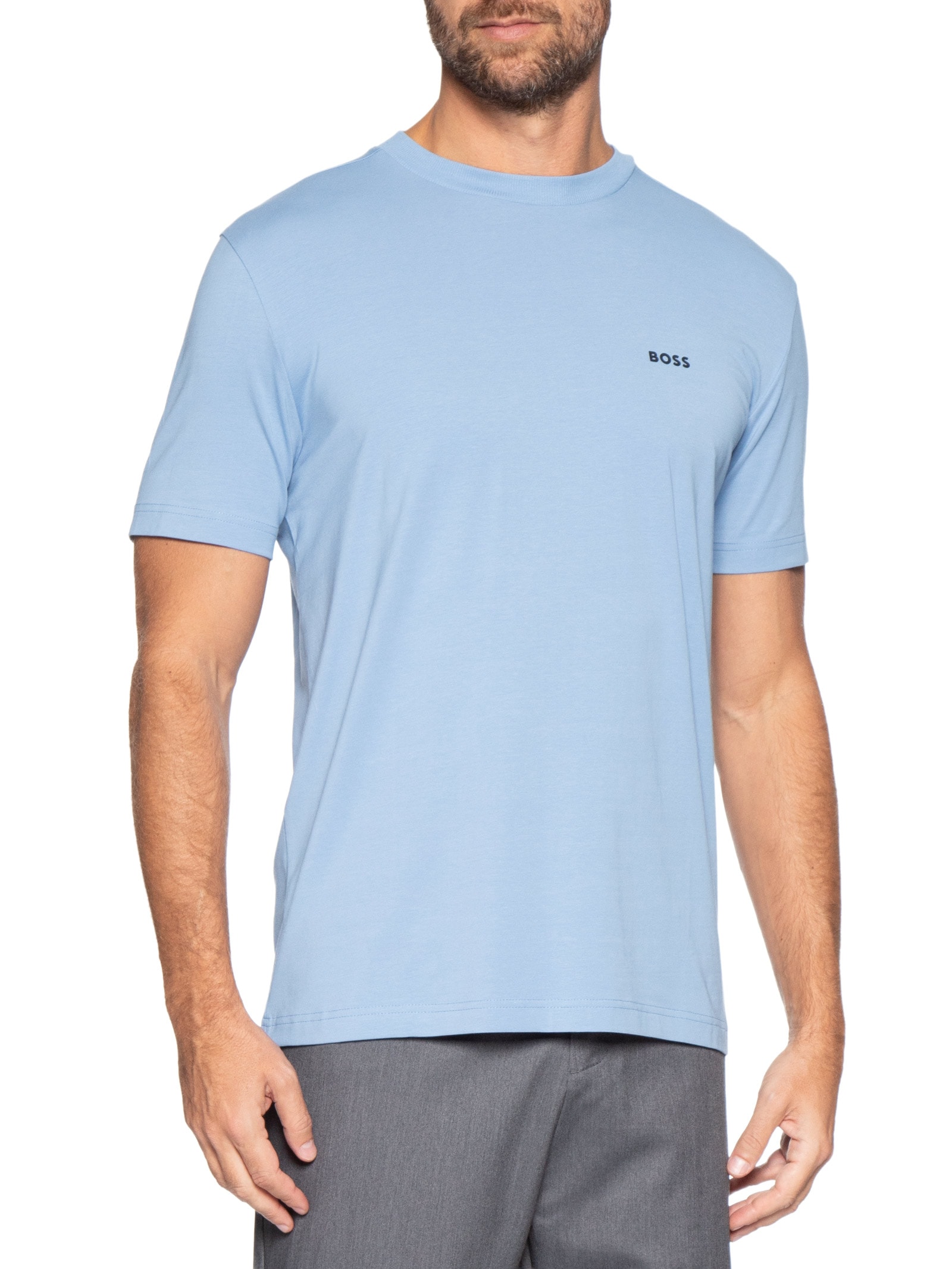 Camiseta Masculina Stretch Cotton Crew Neck Tee Azul Boss