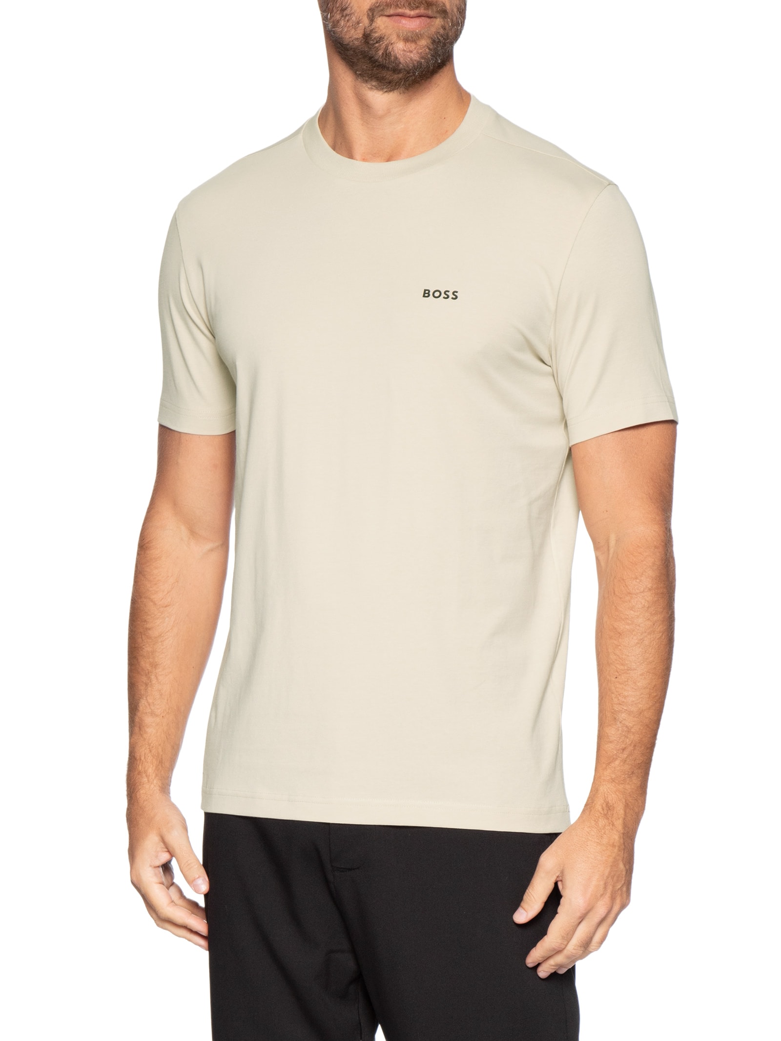 Camiseta Masculina Stretch Cotton Crew Neck Tee Bege Boss
