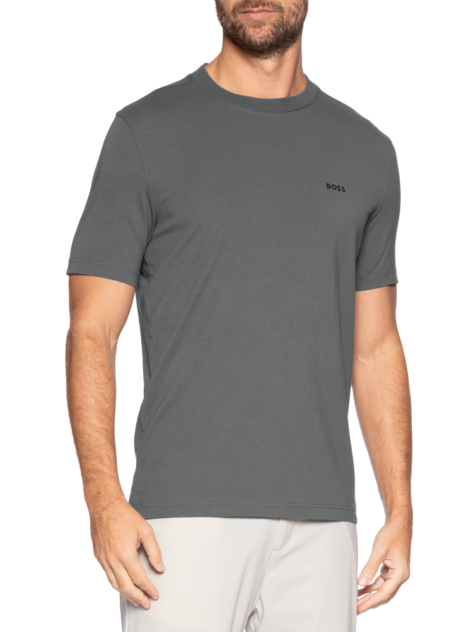 Camiseta Masculina Stretch Cotton Crew Neck Tee Cinza Boss