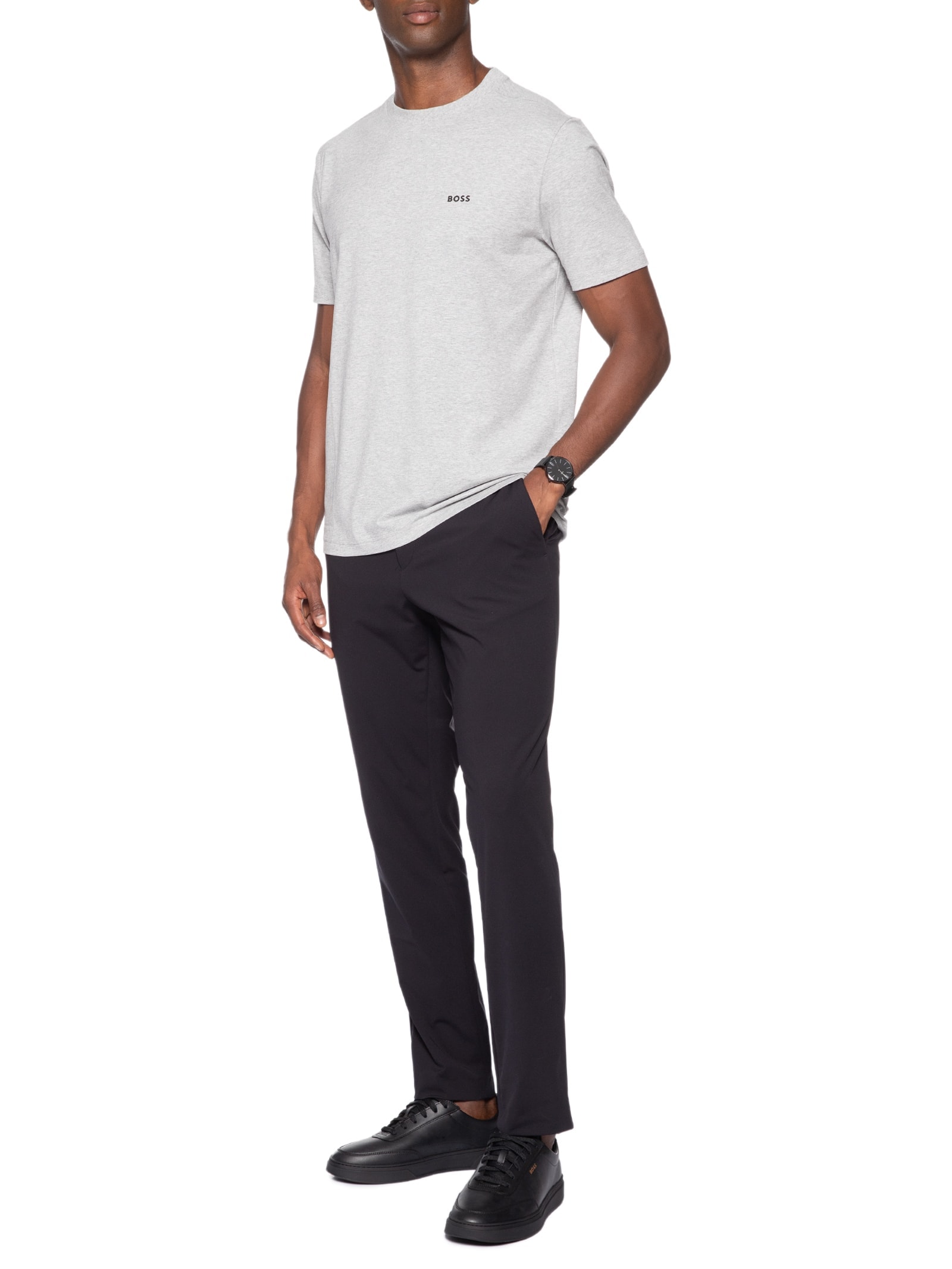Camiseta Masculina Stretch Cotton Crew Neck Tee Cinza Boss