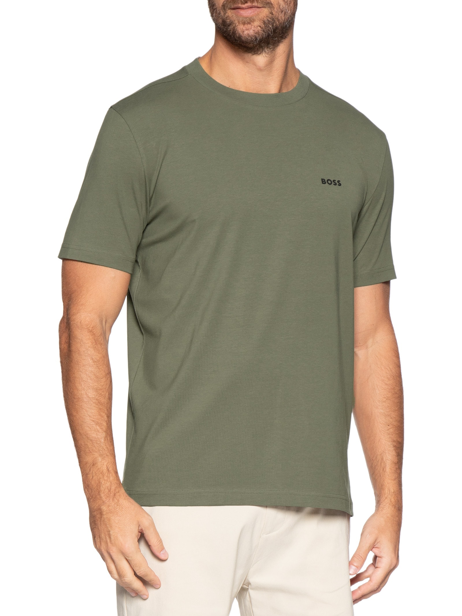 Camiseta Masculina Stretch Cotton Crew Neck Tee - Verde - Boss