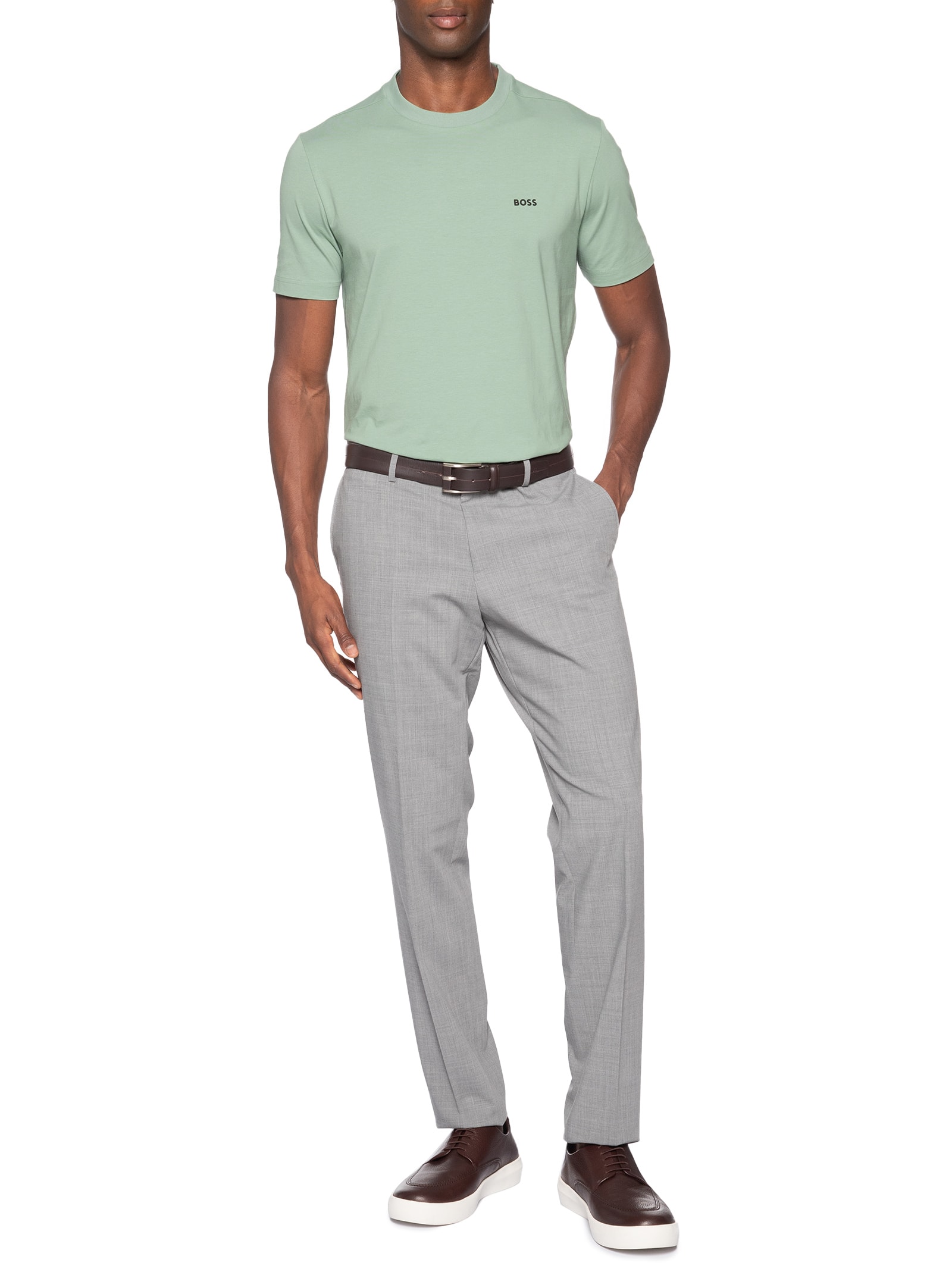 Camiseta Masculina Stretch Cotton Crew Neck Tee – Verde Boss