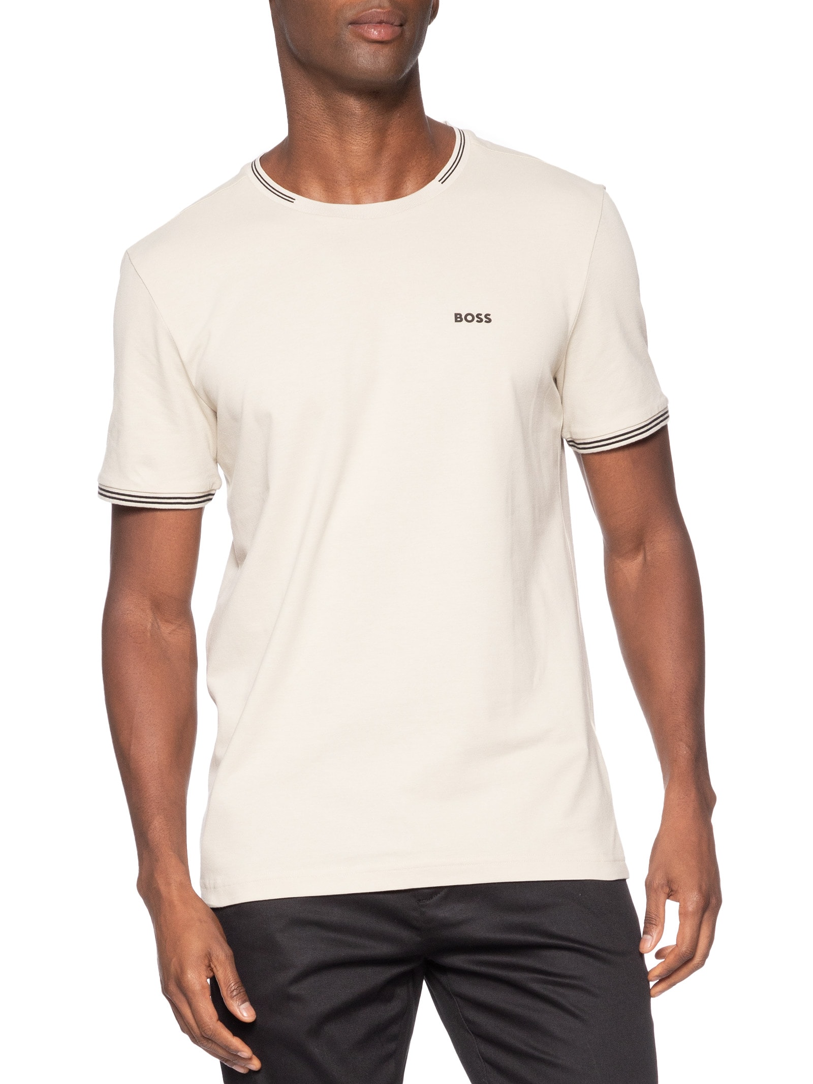 Camiseta Masculina Stretch Cotton Stripes Taul Bege Boss