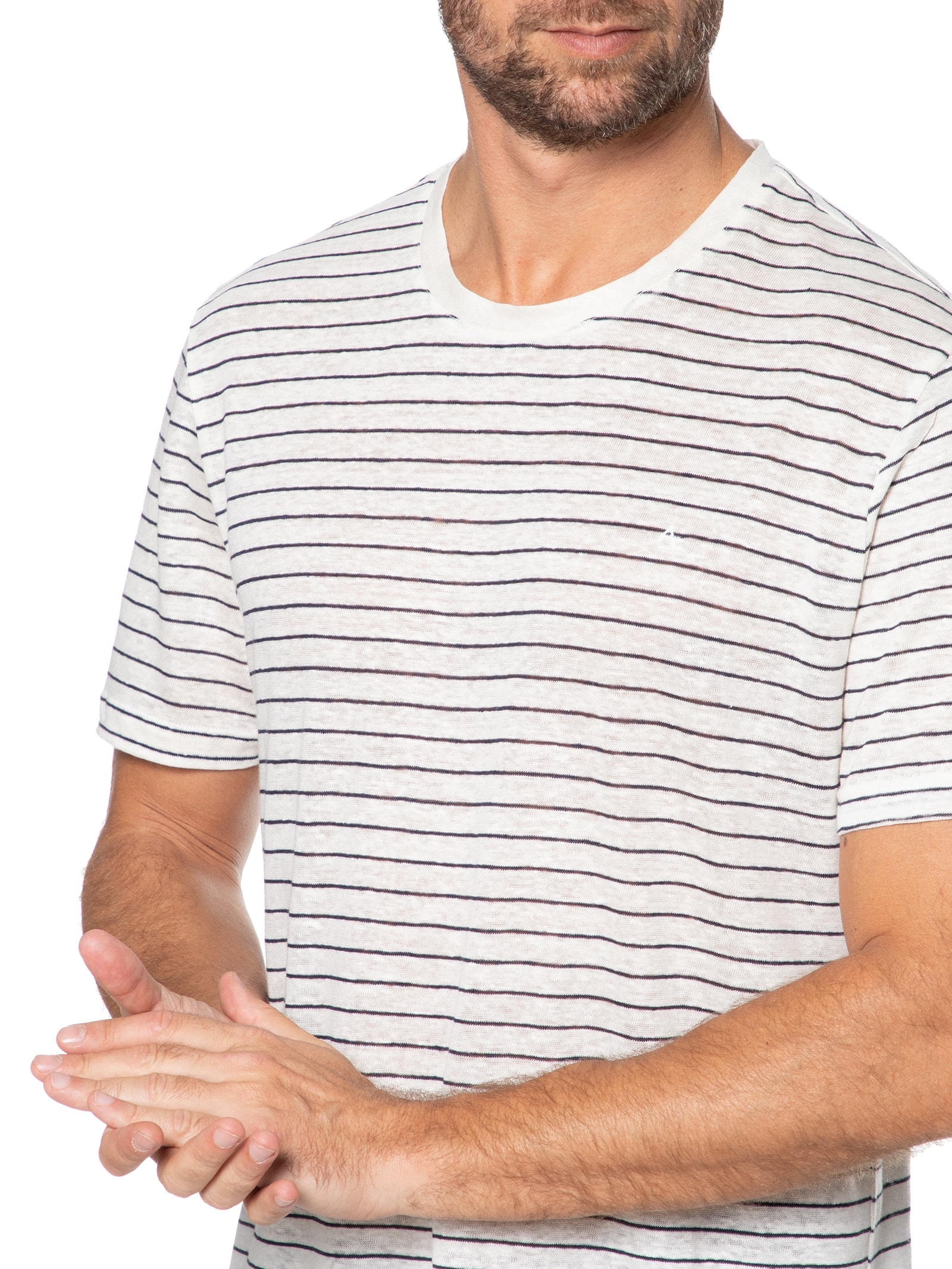Camiseta Masculina Stripe Linen Off White Aramis