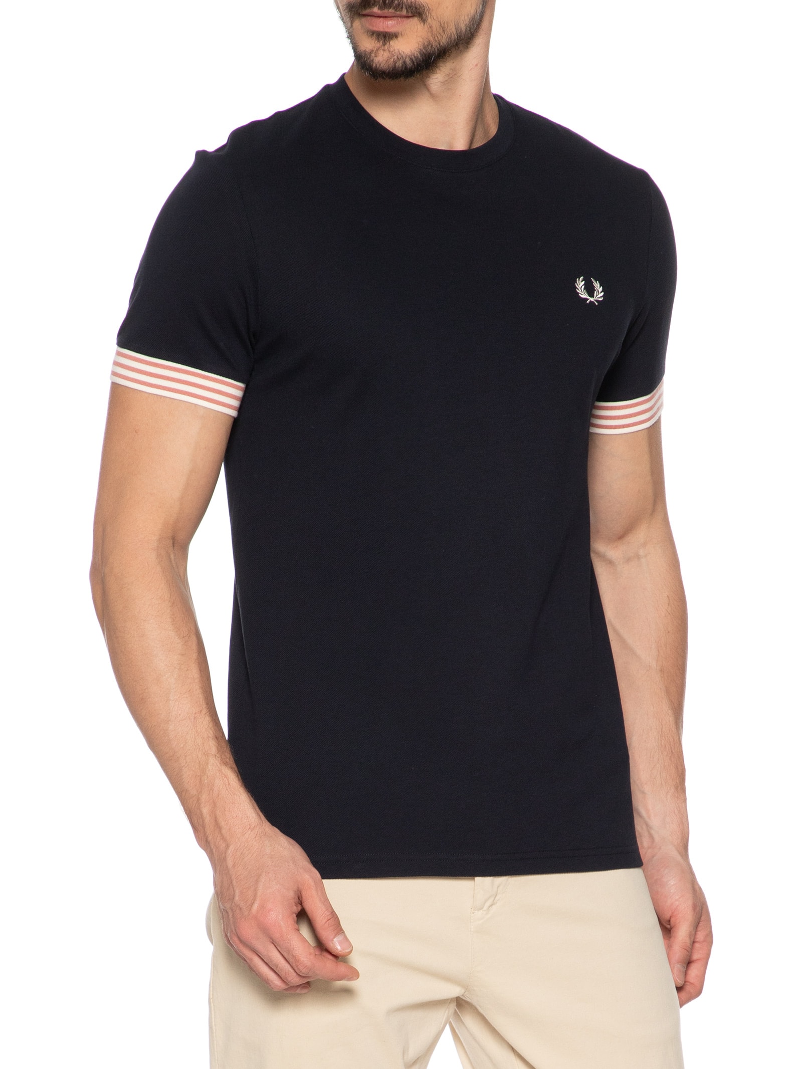 Fred Perry - Camiseta Masculina Striped Cuff T-Shirt - Azul