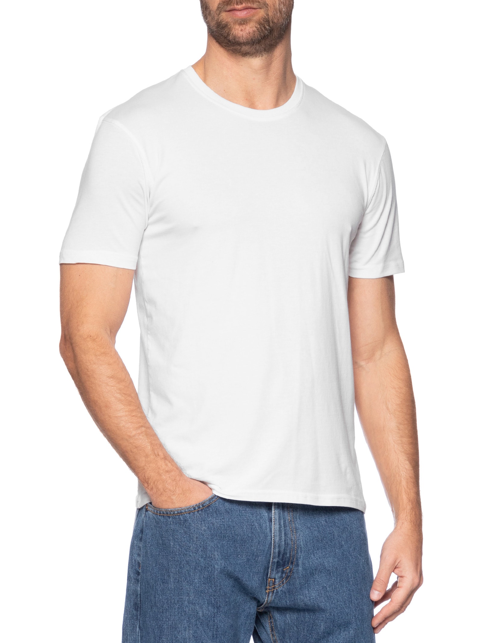 Camiseta Masculina Supima Manga Curta Gola Careca Branco  '2 Essential