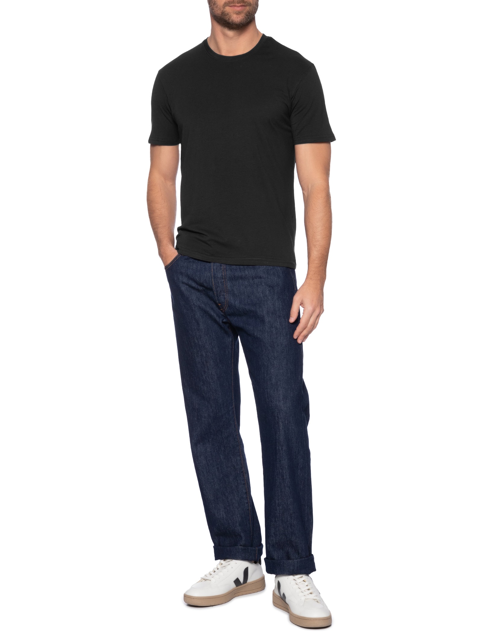 Camiseta Masculina Supima Manga Curta Gola Careca Preto '2 Essential