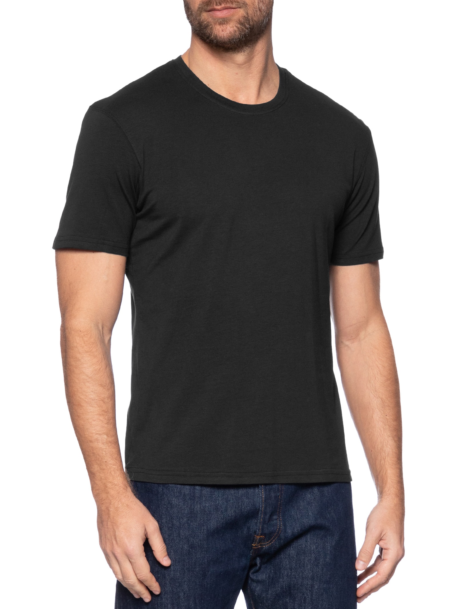 Camiseta Masculina Supima Manga Curta Gola Careca Preto '2 Essential